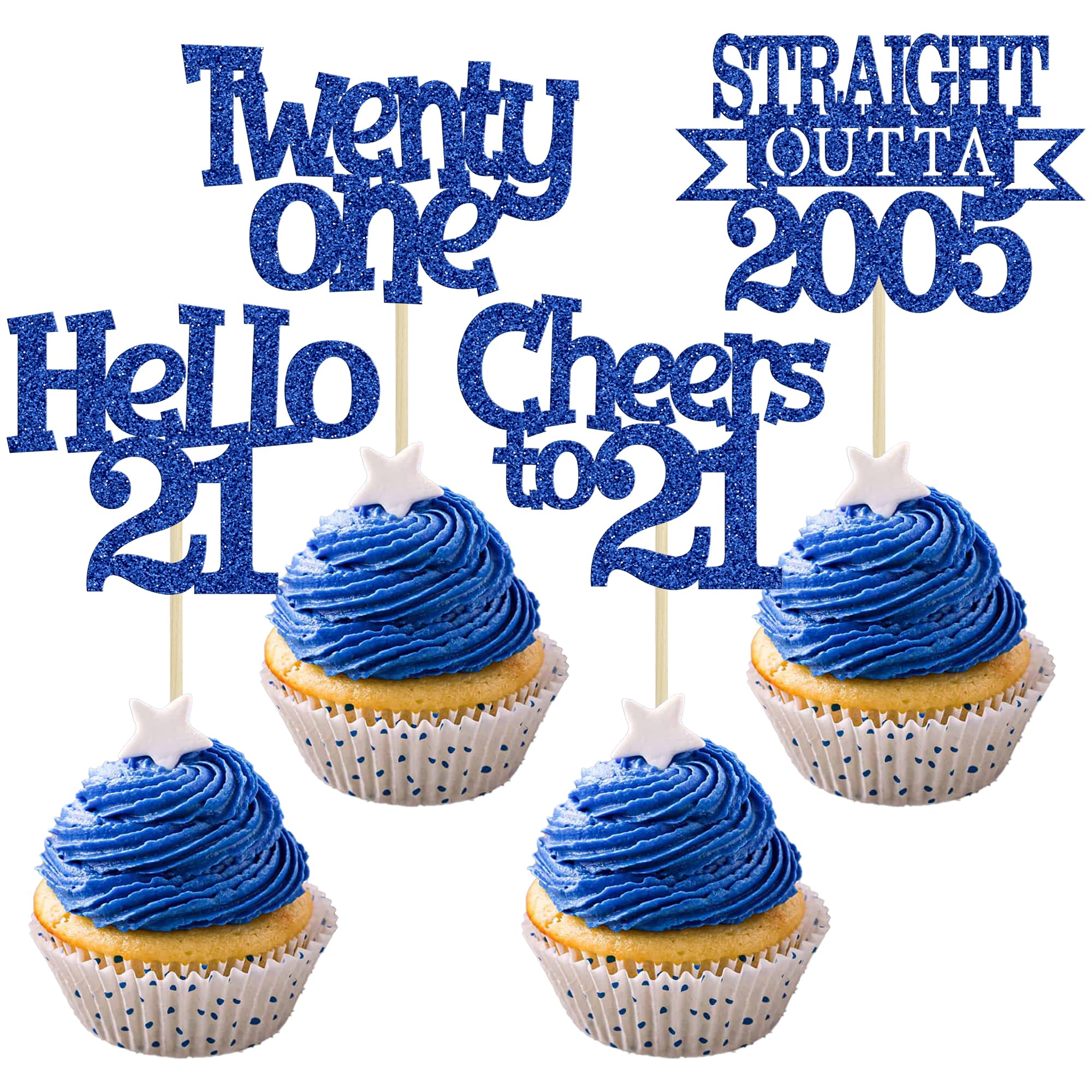 Ephlyn 24Pcs 21st Birthday Cupcake Toppers Glitter Straight Outta 2005 Cupcake Picks Hello 21 Cheers to 21 Years Cake Decorations for 21st Birthday