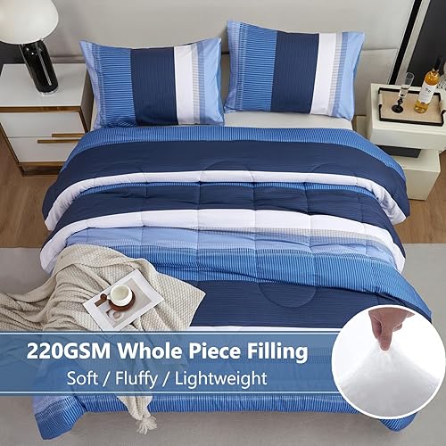 Miniatura 2 de PERFEMET Juego de edredón tamaño Queen, juego de edredón a rayas moradas para niñas, juegos de ropa de cama de rayas geométricas tamaño Queen, 3
