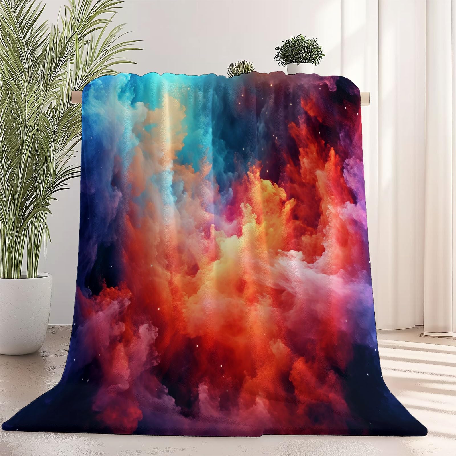 Koc flanelowy niebieski, z nadrukiem cyfrowym HD, miękki, zabawny koc flanelowy z fantazyjną teksturą, nadruk chmur, dla dzieci, do domu, sypialni, na kanapę, 150 x 200 cm