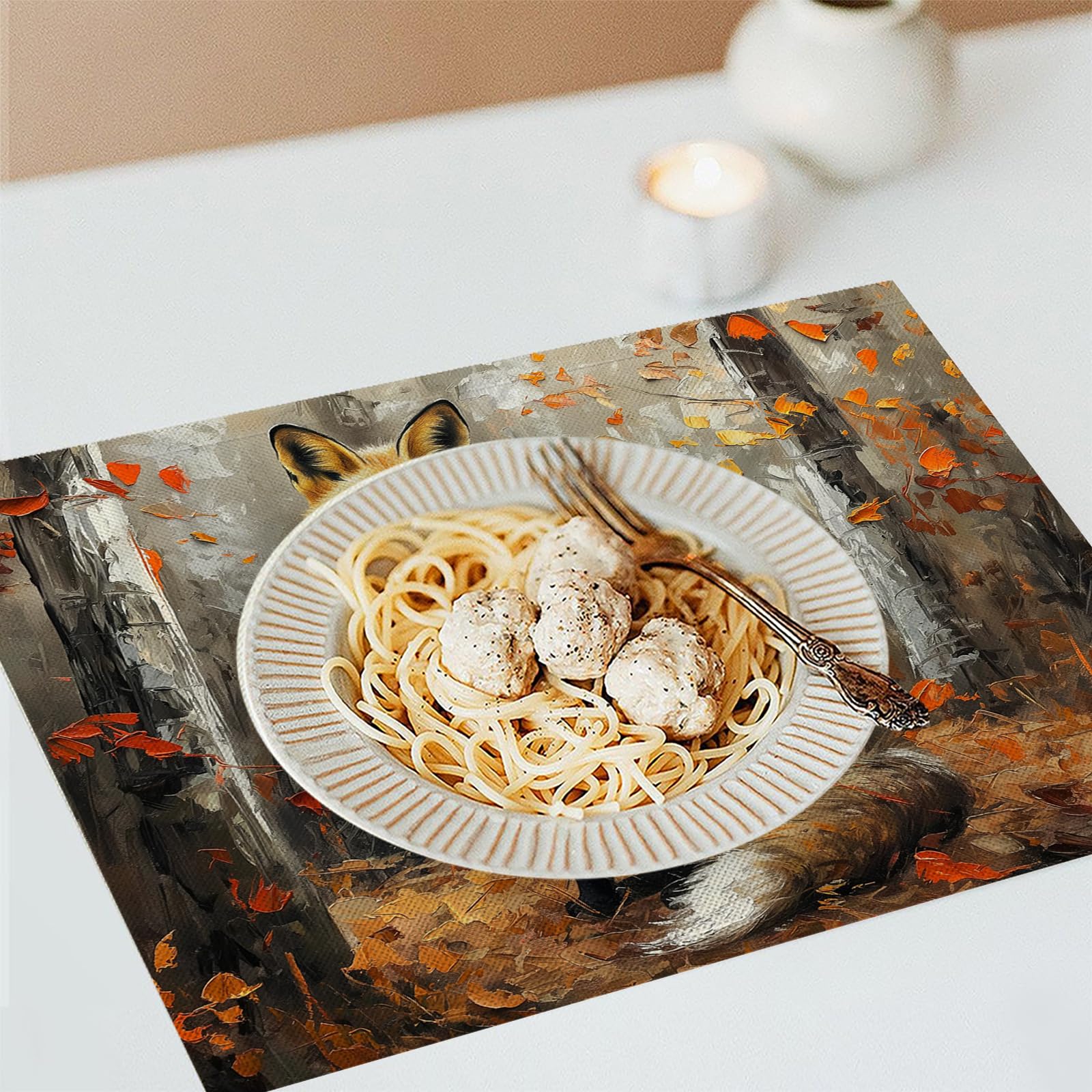 Set di 8 Tovagliette Americane Lavabili Cotone Lino Fumetto - Tovaglietta Americana Stoffa Resistenti al Calore Durevole Volpe della foresta- per Colazione Pranzo