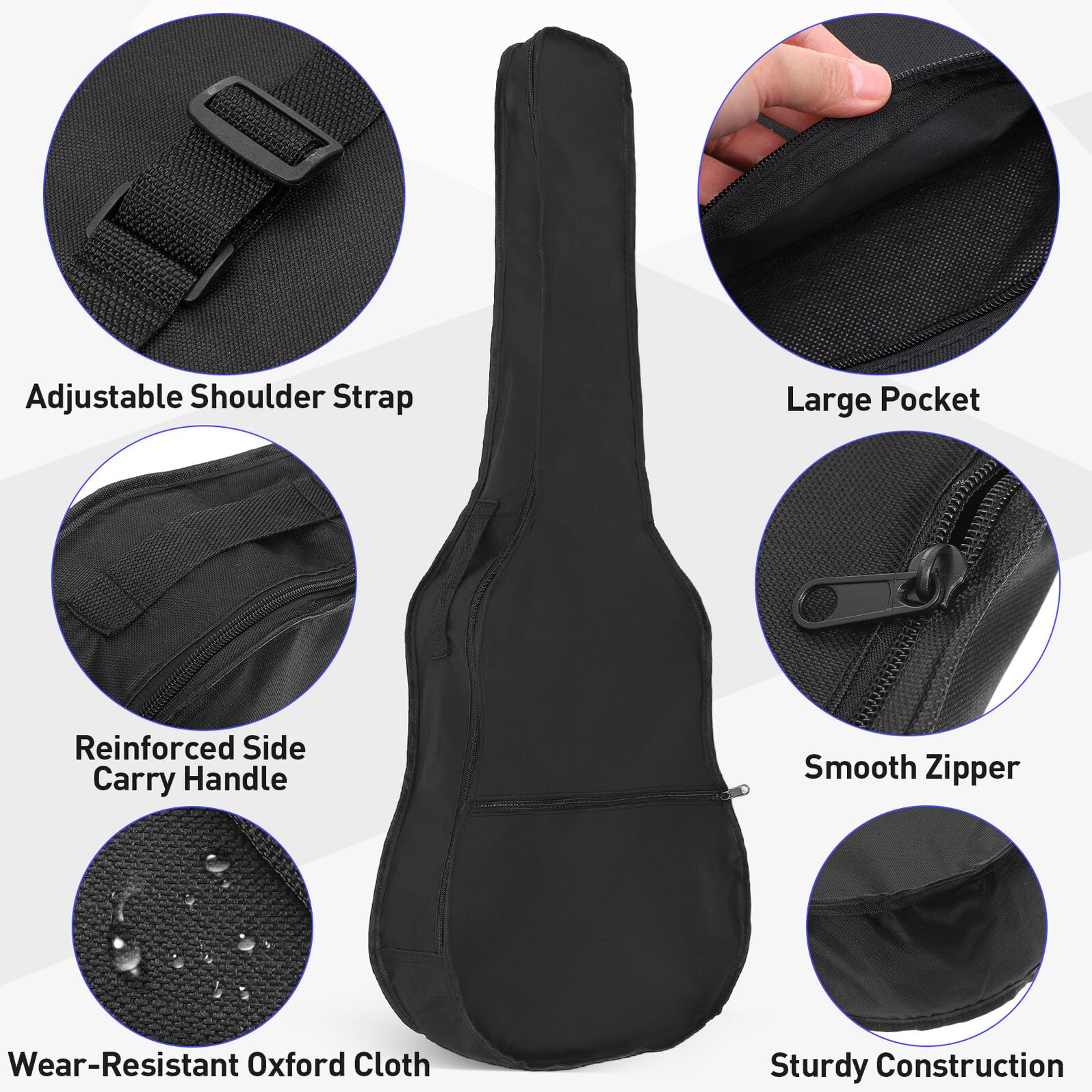 TOYANDONA Guitare 38 Pouces Étanche avec Fermeture Éclair Latérale Double Curseur et Grosse Poche Zippée, Bandoulière Réglable pour Transport Confortable, pour Guitare Acoustique