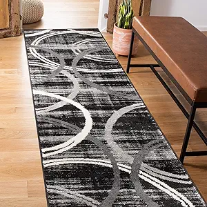 Rugshop Modern Wavy Circles Design Runner Rug 2' x 7'2" Black