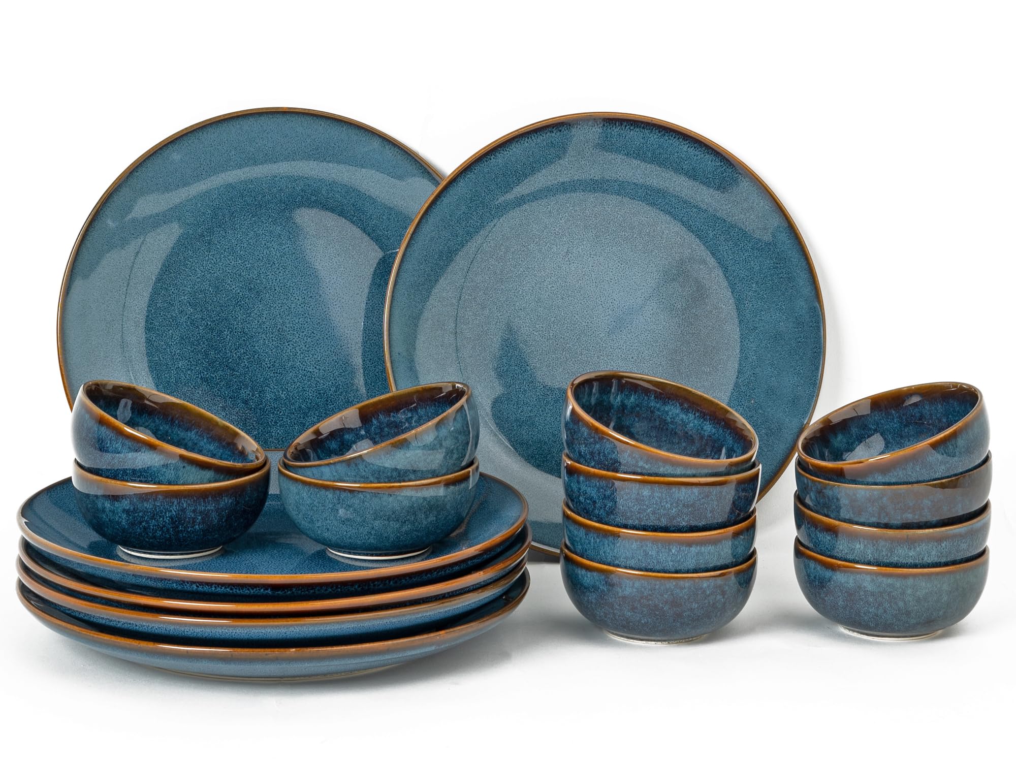Bodhi House Handcrafted Stoneware Reactive Glaze Ceramic Dinner Set, 18 Pieces Serving for 6, Microwave and Dishwasher Safe, Bone-ash Free, Crockery Set for Dining and Gifting, Greenish Blue (B0DFWF7XMQ) Amazon Price History, Amazon Price Tracker