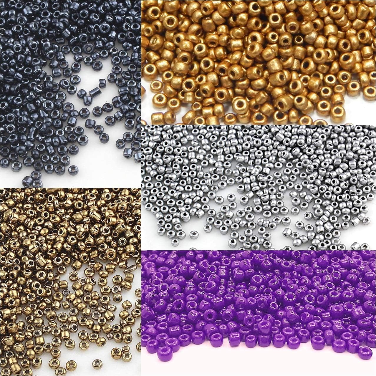 6500 x 2 mm Glass Seed Beads, Metallic Colour, 11/0 for Children Blue and Green, Blue,Green,Gold,Black,Red,Silver, 1,8 mm ~ 2 mm - Image 5