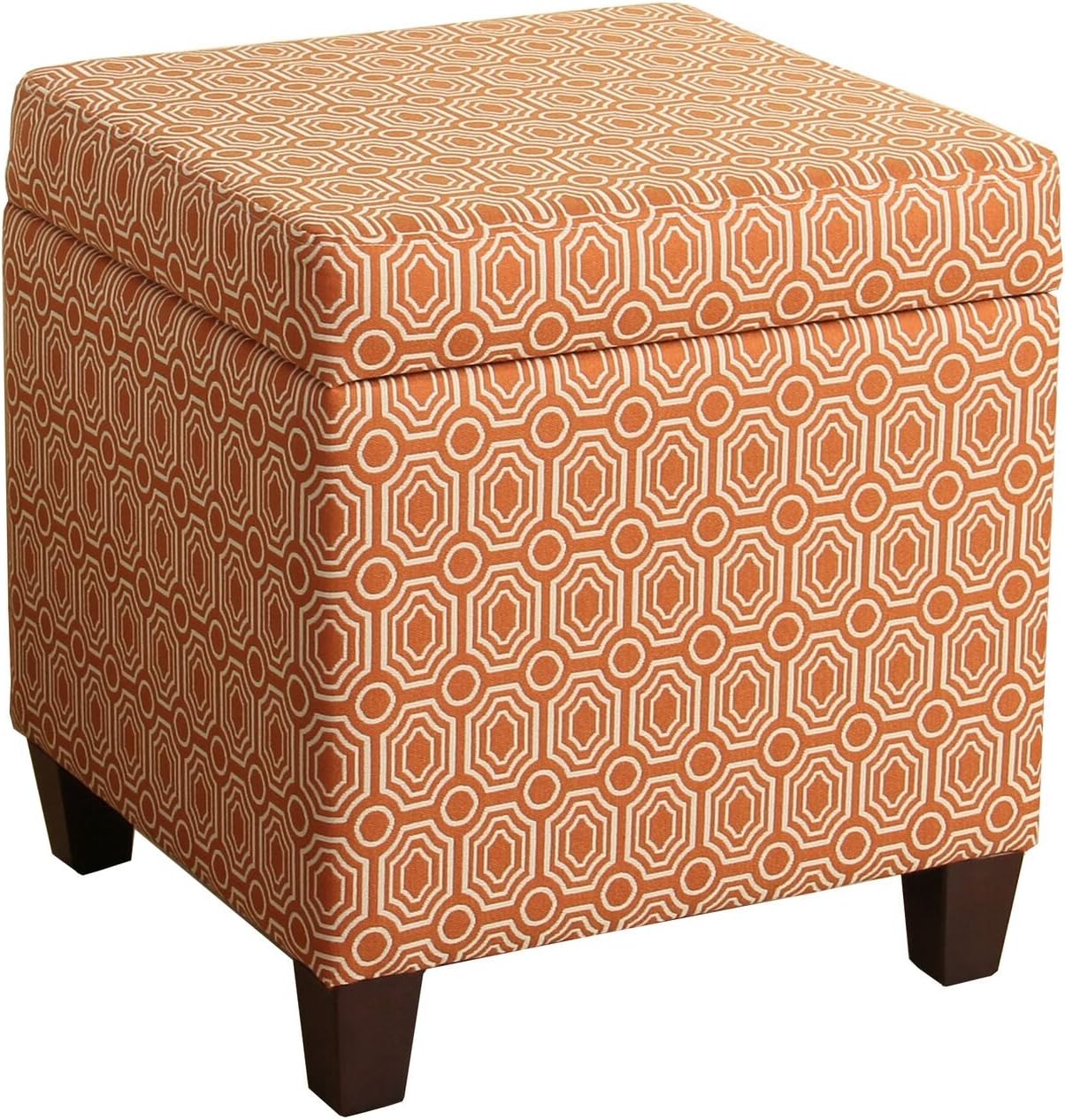 HomePopUpholstered Storage Cube Ottoman with Hinged Lid, Orange Geometric 17" x 17" x 18"