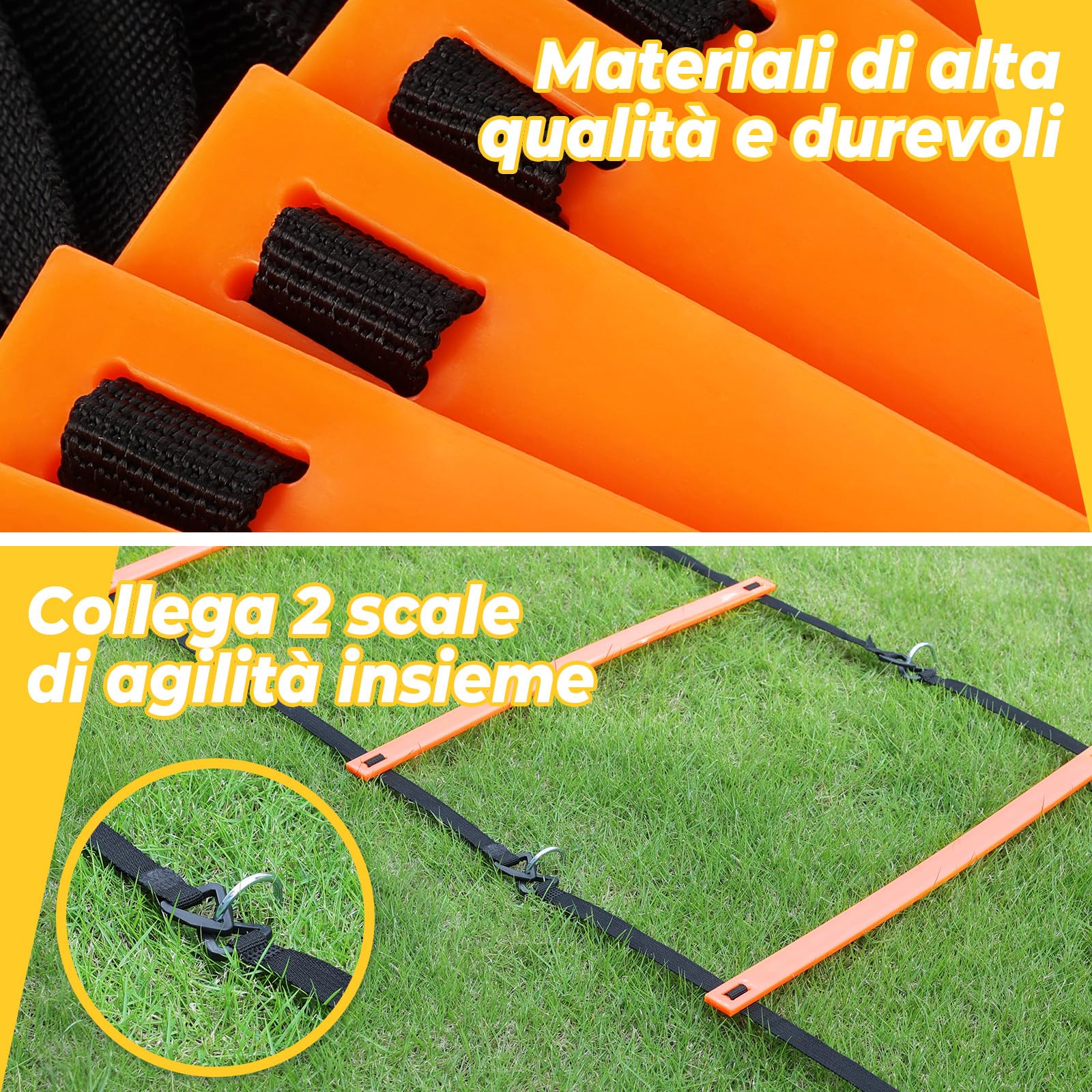 YISSVIC Kit Allenamento Calcio e Agilità con Scala di Agilità 6 Metri 12 Pioli, 10 Coni, 4 Picchetti e Allenatore di Calcio/Tiro, Adatto per Bambini