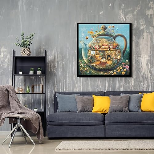 Miniatura 5 de Rompecabezas de casa de tetera de 1000 piezas para adultos, rompecabezas de jardín de mariposas coloridas, rompecabezas de arte desafiantes como