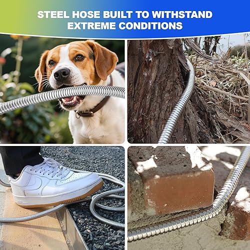 Miniatura 4 de Manguera de jardín corta de metal de 15 pies  Manguera de agua de acero inoxidable 304 con conexión de latón de 34 pulgadas, mangueras de jardín