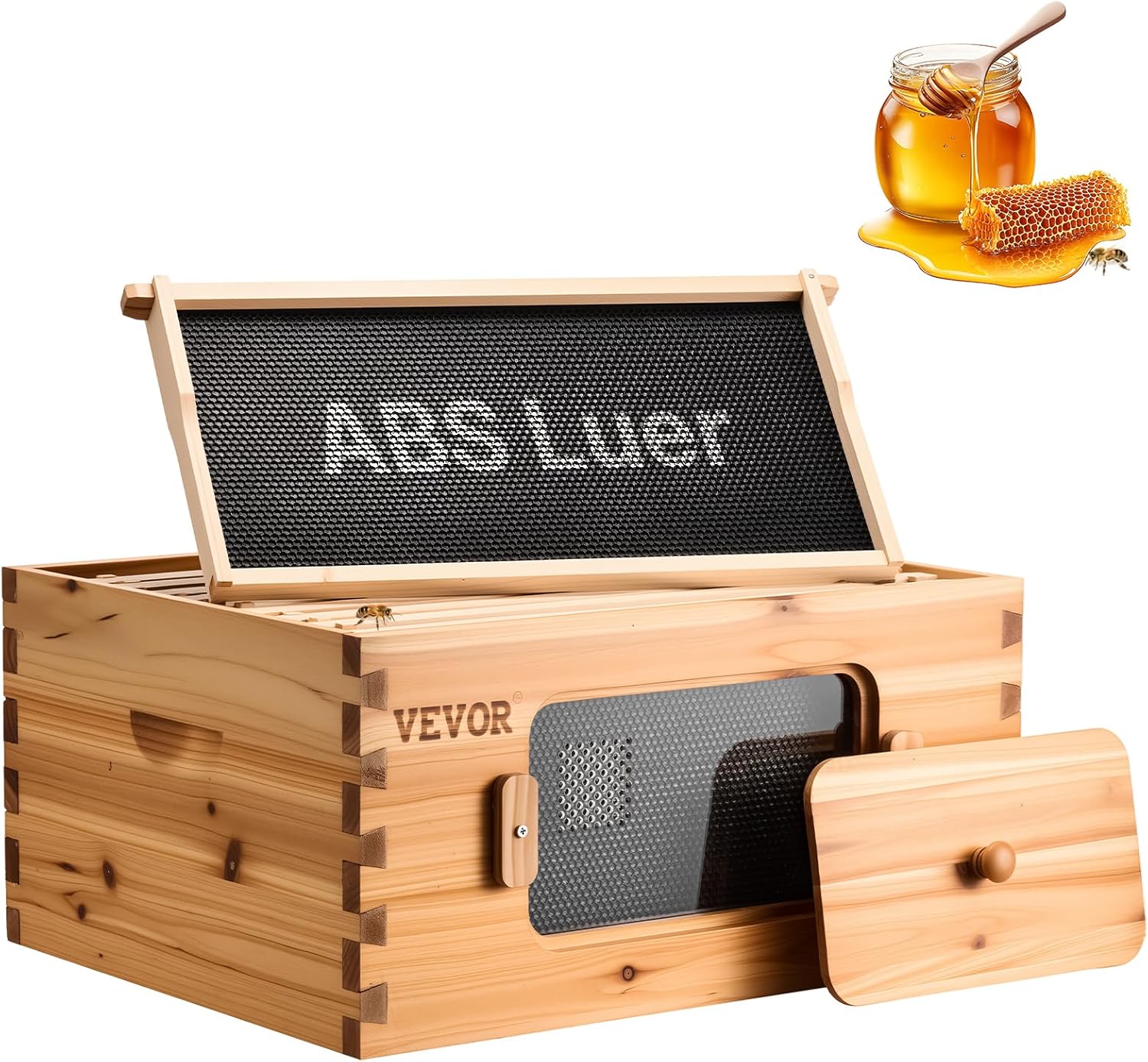 VEVOR 10 Frame Bee Hive, Beeswax Coated Fir Wood, Bee Hives Starter Kit, Bee Boxes Langstroth Beehive Kit, Transparent Acrylic Windows with Foundations for Beginners Pro Beekeepers