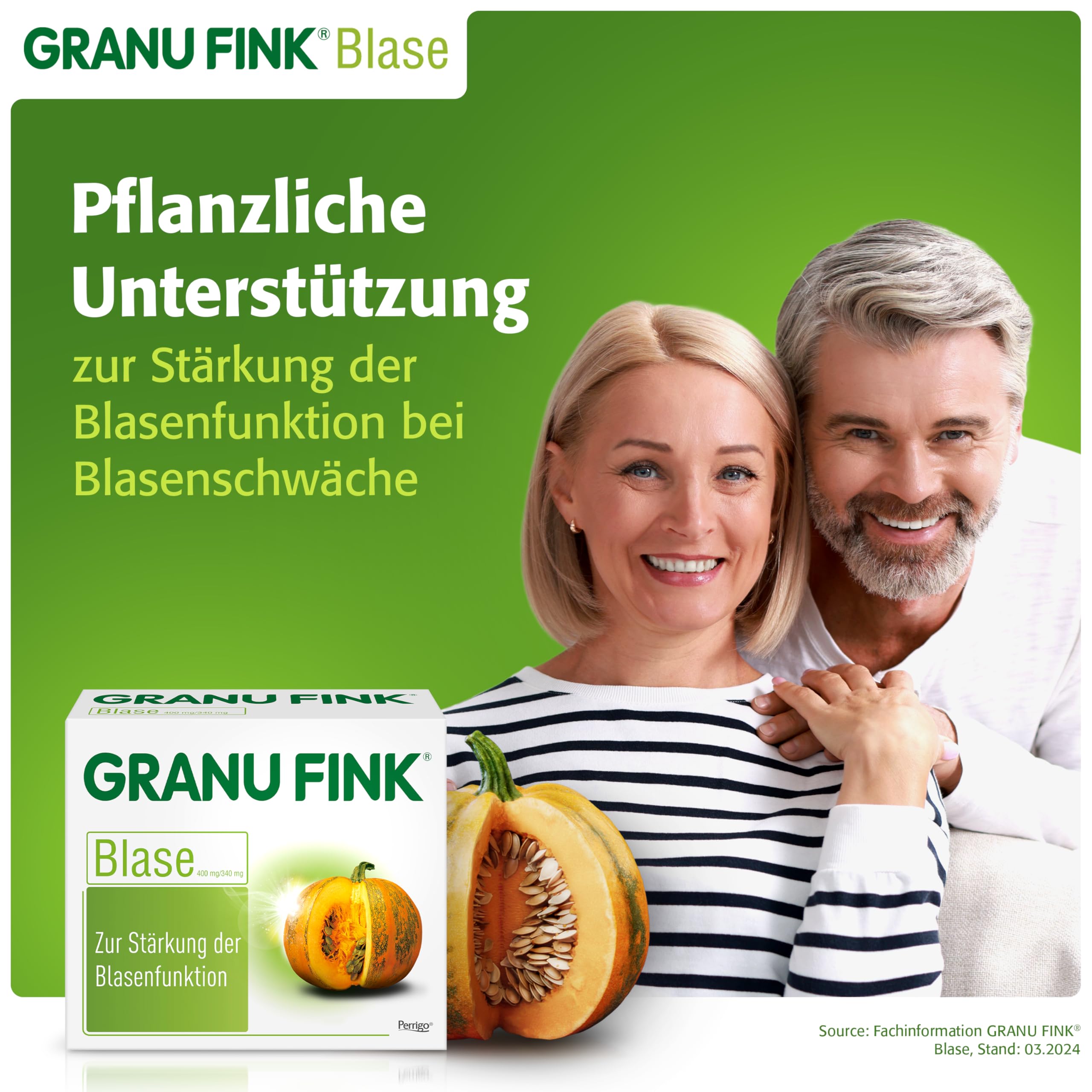 GRANU FINK Blase – Pflanzliche Kürbissamen-Kapseln zur Stärkung der Blasenfunktion bei Blasenschwäche – Hergestellt in Deutschland – Für Männer und Frauen – 100 Hartkapseln