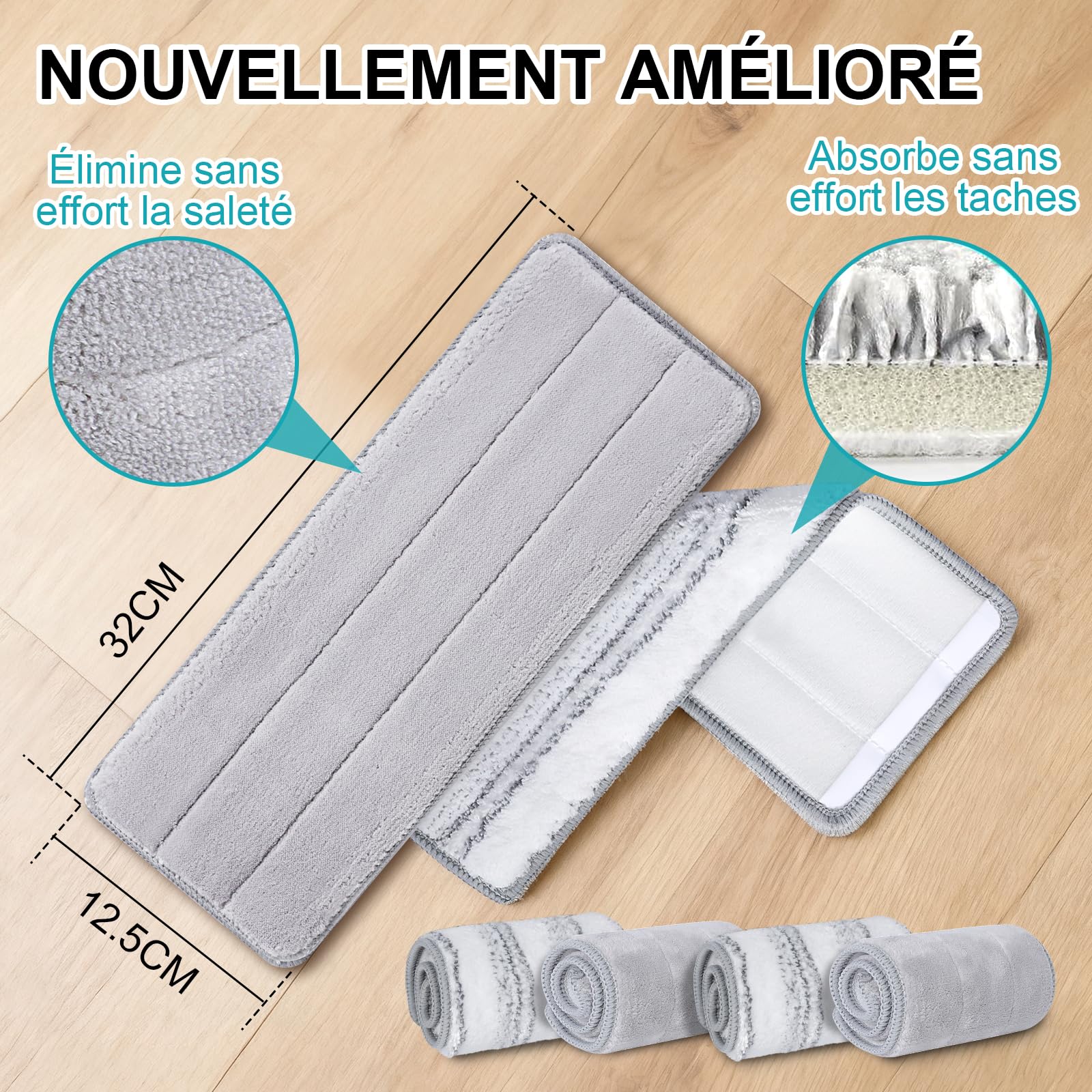 Masthome Serpillière Seau Essoreur 2 en 1, Balai Plat Microfibre avec Manche INOX 140cm, Tête Rotative 360°, 4 Recharges Réutilisables, Nettoyage Hygiénique pour Tous Sols