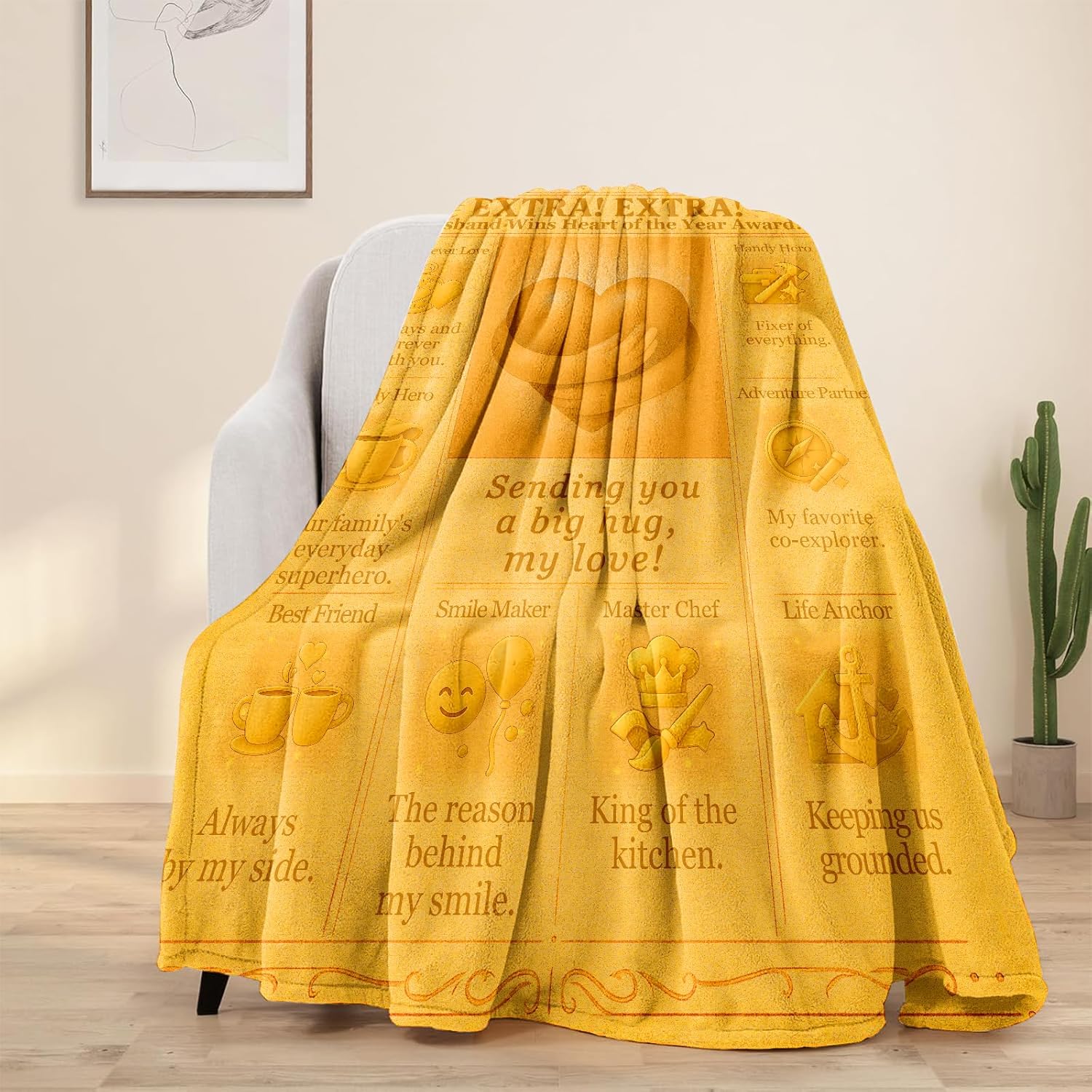 The Daily Husband Blanket - Romantic Gifts from Wife, Appreciation Flannel Throw, Unique Birthday Anniversary Valentines Day Gift Idea for Him, Best Husband Ever Newspaper Blanket 60"x50" - Image 2
