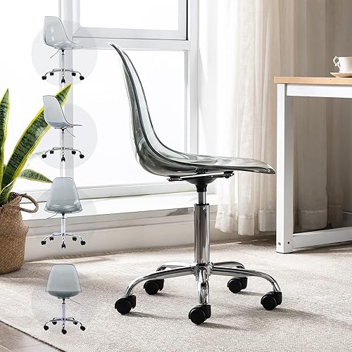 Miniatura 31 de Silla de escritorio de acrílico transparente, moderna, pequeña, con ruedas, linda silla de plástico sin brazos, silla de plástico Lucite para el