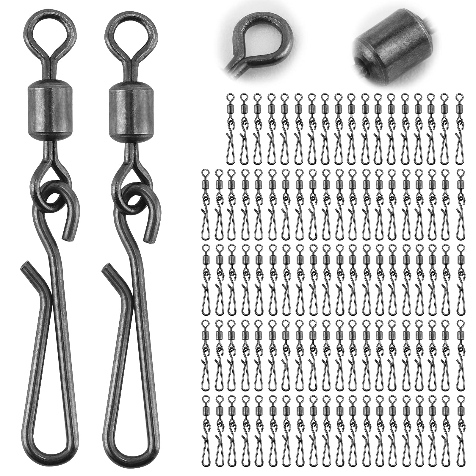 Goture Fishing Swivels, 100pcs Snap Swivels Fishing Tackle, Fishing Swivel Snap Clips Stainless Steel Quick Lock Hook Line Connector Saltwater Freshwater Fishing Accessories(Size #4)