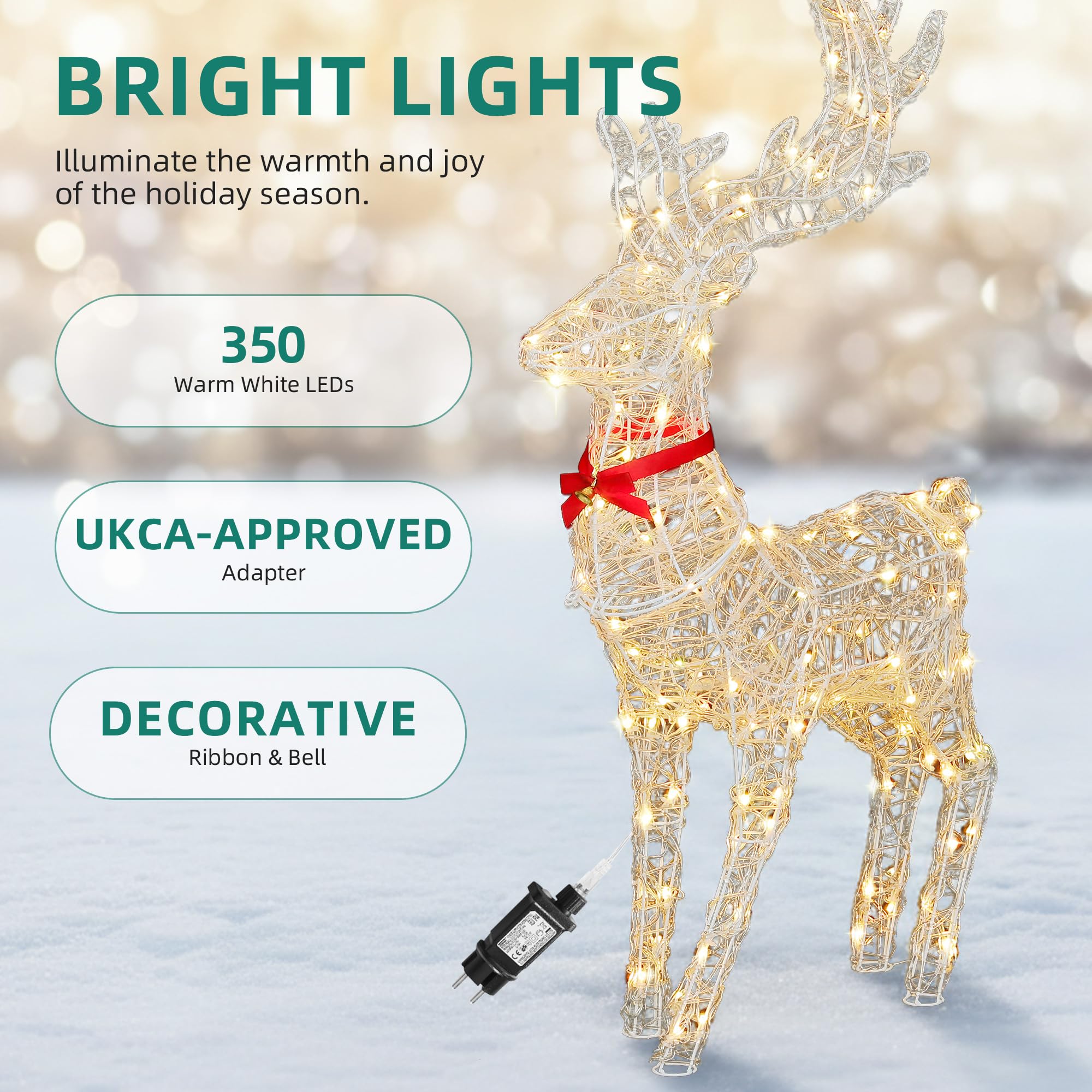 YITAHOME 3-teiliges LED Rentier Familie, Beleuchtete Weihnachtsdekoration mit Fernbedienung, 210 LEDs mit 89 Modi, abnehmbarem Geweih und Halsteil, Weihnachtsbeleuchtung für drinnen und draußen