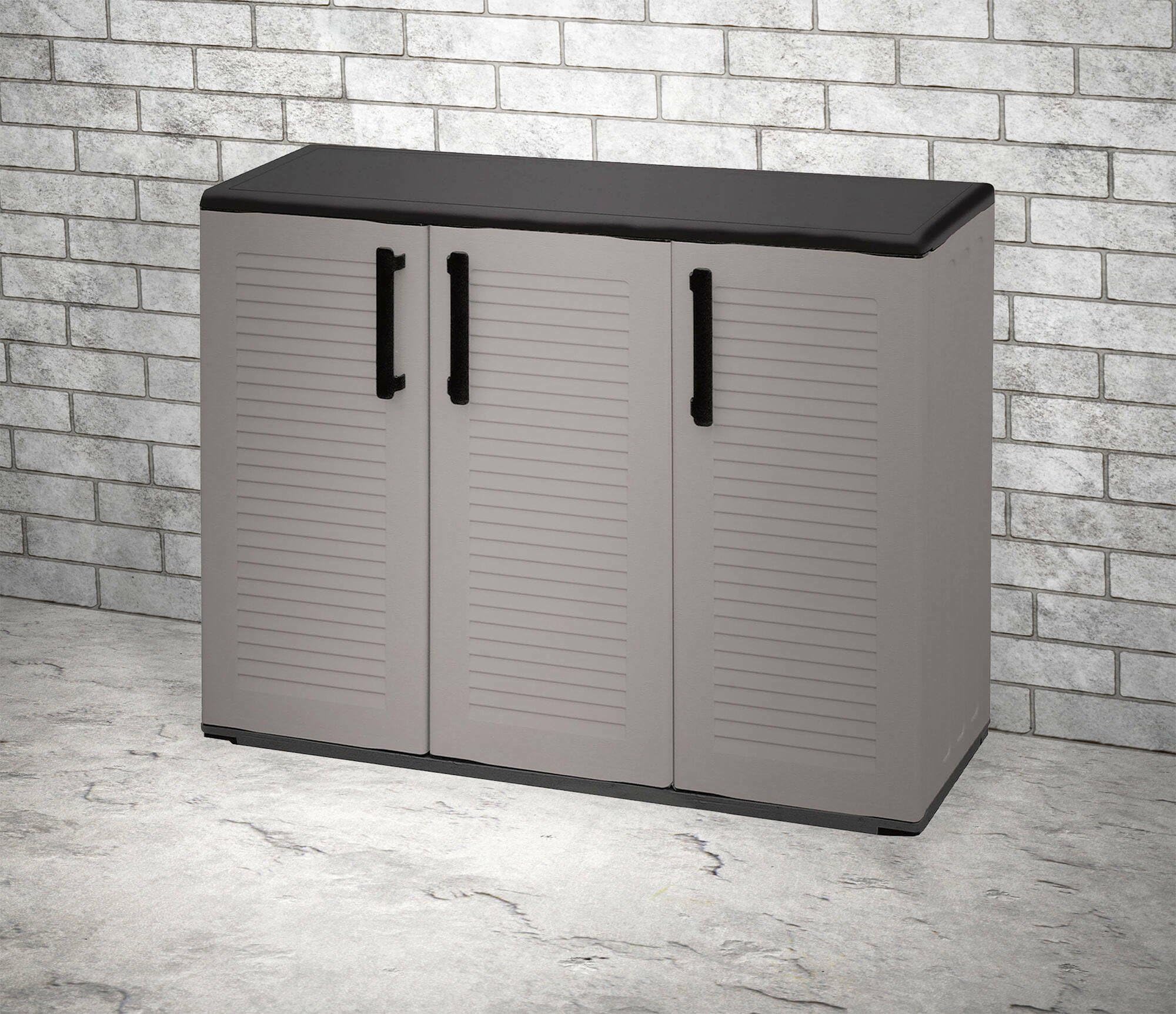 Dmora - Armoire d'extérieur Gesves, Armoire de Balcon Polyvalente, 100% Made in Italy, 102x37h84 cm, Gris et Noir, Finition rayée