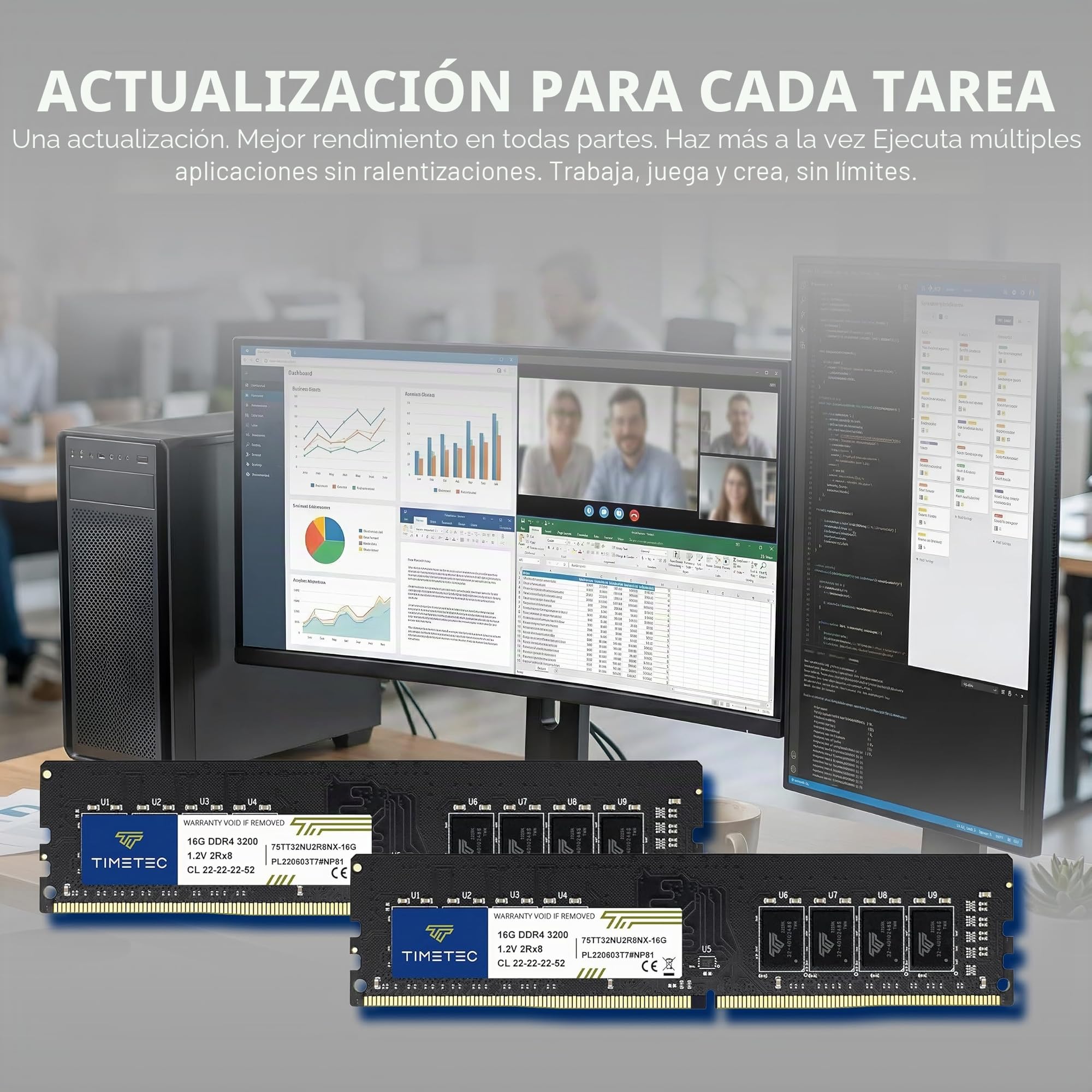 Timetec 16GB DDR4 3200MHz PC4-25600 CL22 1.2V sin ECC sin búfer Compatible con AMD e Intel Actualización del módulo de Memoria de computadora PC de Escritorio