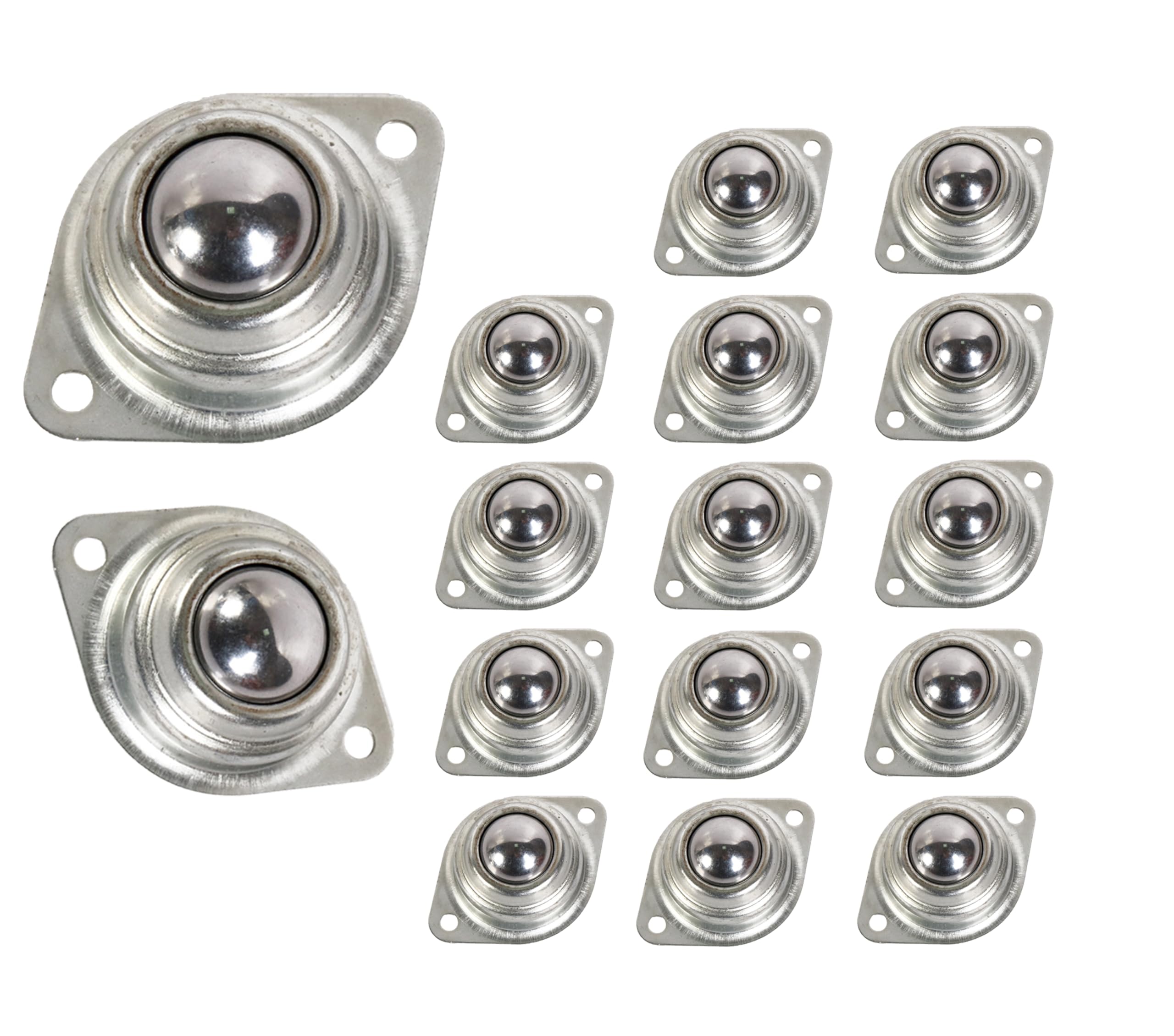 HLMOptimo Lot de 16 transferts à billes de 2,5 cm, roulements de transfert universels d'une capacité de charge de 181,4 kg, roulements à rouleaux montés sur bride à deux trous pour convoyeur de