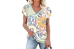Women's Casual Colorful V-Neck Petal Sleeve Summer Tops Blouses Shirts