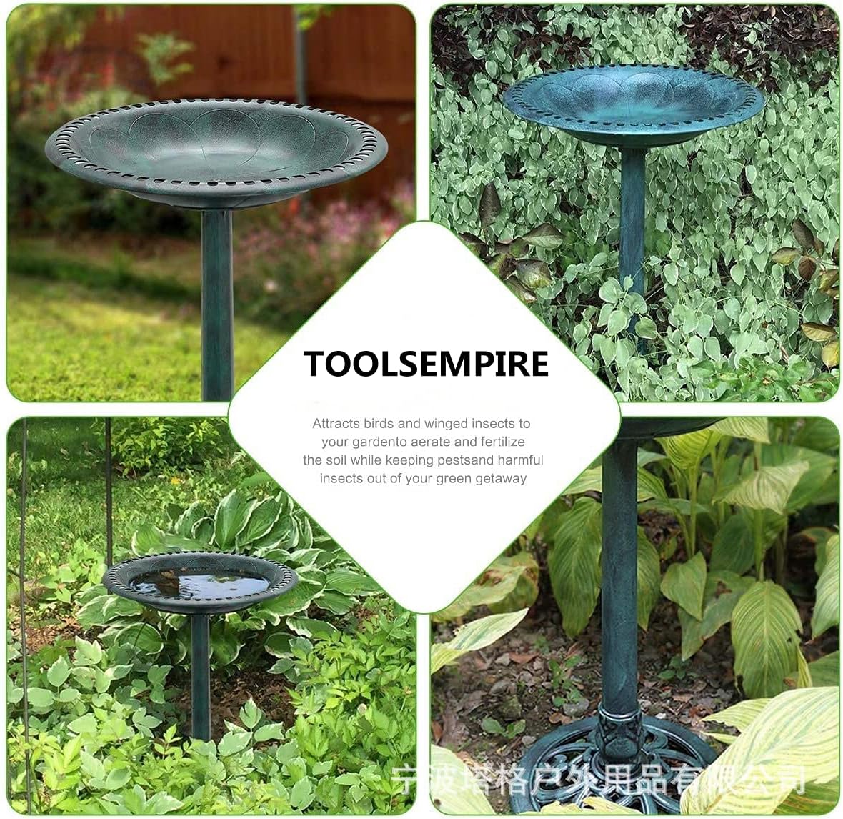 Outdoor Bird Bath, 28" Bird Water Feeder Rustic Resin Bird Bath, Lightweight Birdbaths for The Garden (Green)