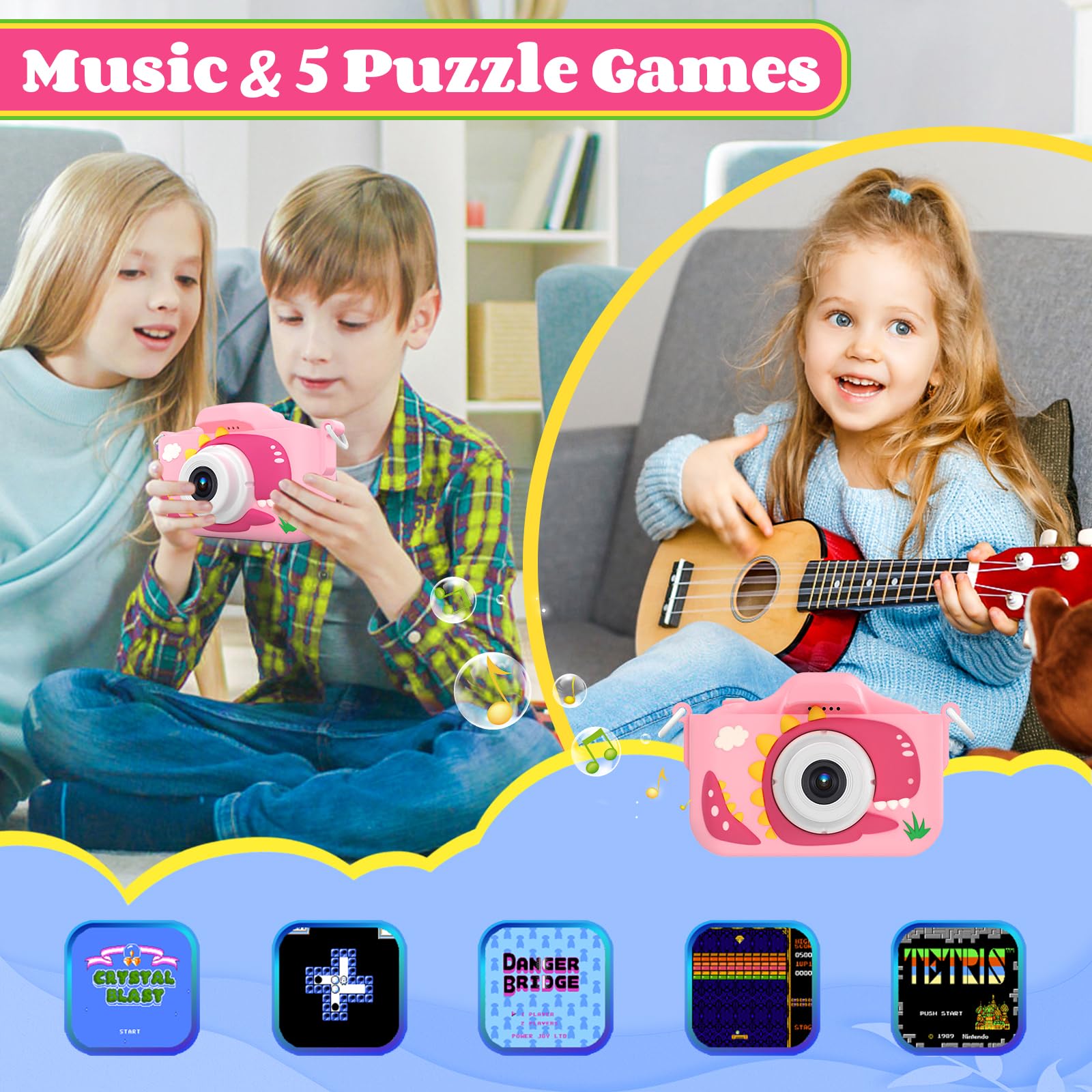 Cámara para niños, cámara para niños con tarjeta de 64 GB, 48 MP, 1080P HD, cámara para niños pequeños, regalos de cumpleaños de Navidad para niños pequeños de 3, 4, 5, 6, 7, 8, 9 años (rosa)