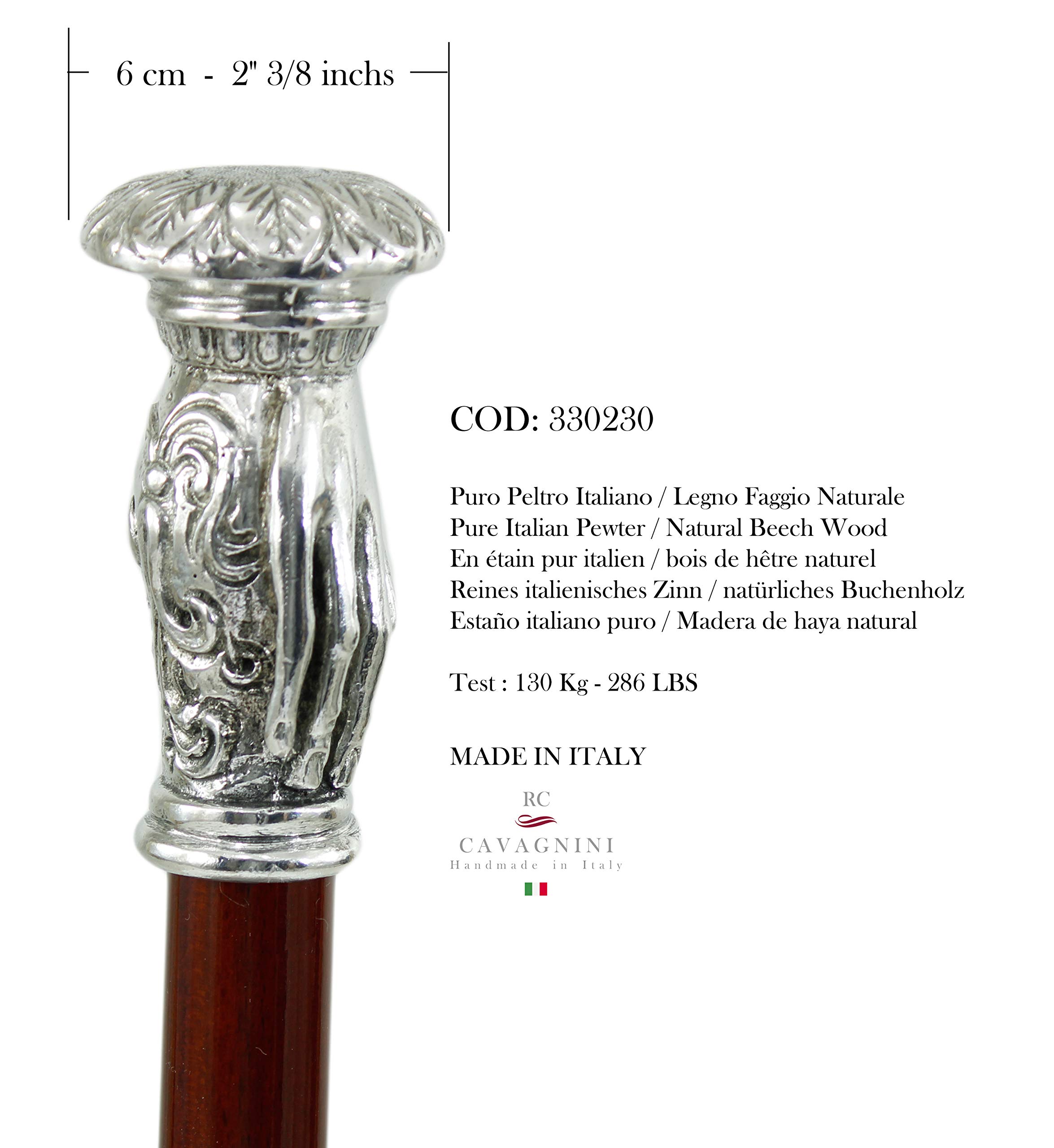 Bastón de Paseo Mano estaño y Madera Elegante para la Ceremonia, Fabricado en Italia CAVAGNINI Vintage