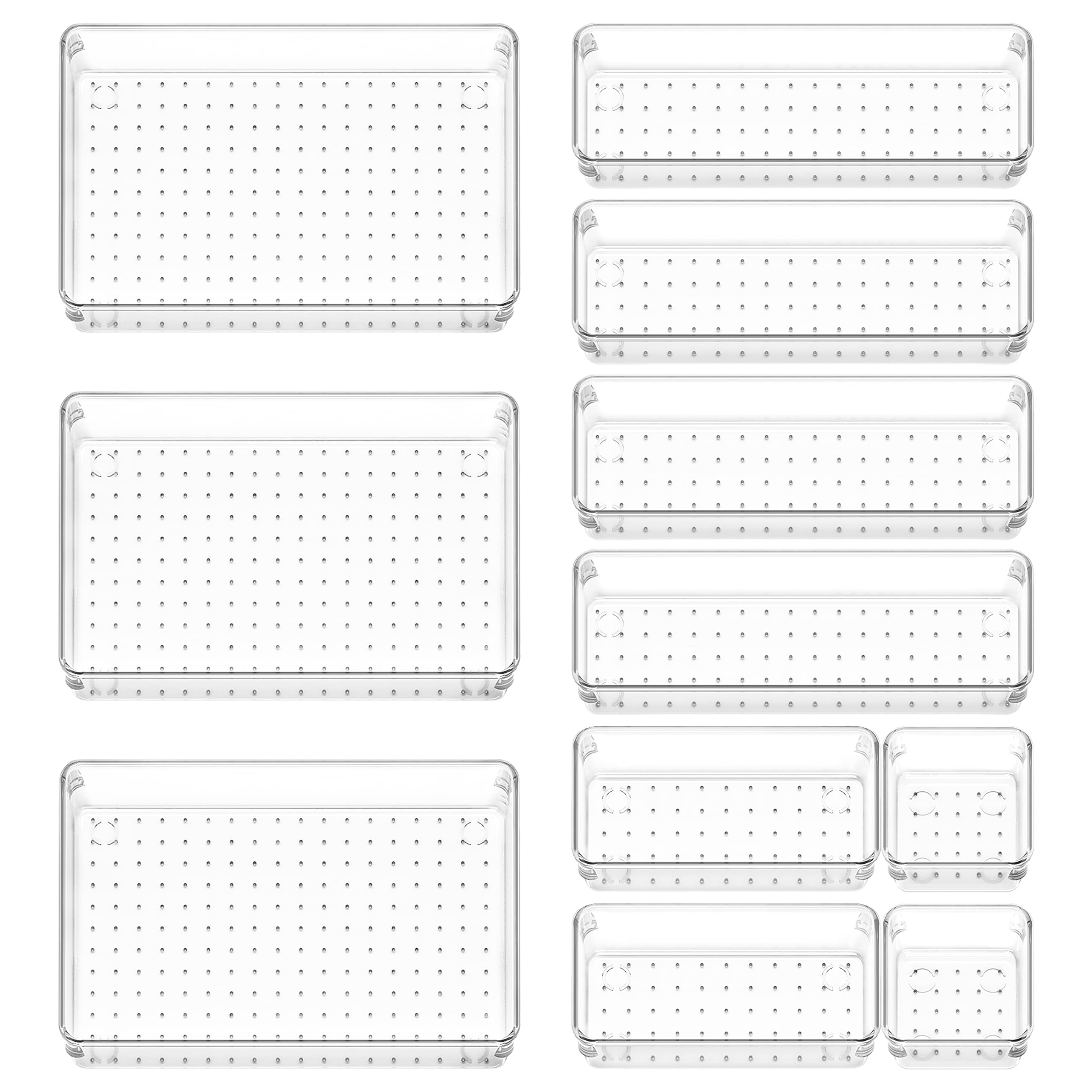 Lifewit 11 PCS Drawer Organiser Set Clear Plastic Desk Drawer Dividers Trays Dresser Storage Bins Separation Box Acrylic Containers for Makeup, Jewelries and Gadgets, Bedroom, Bathroom, Office