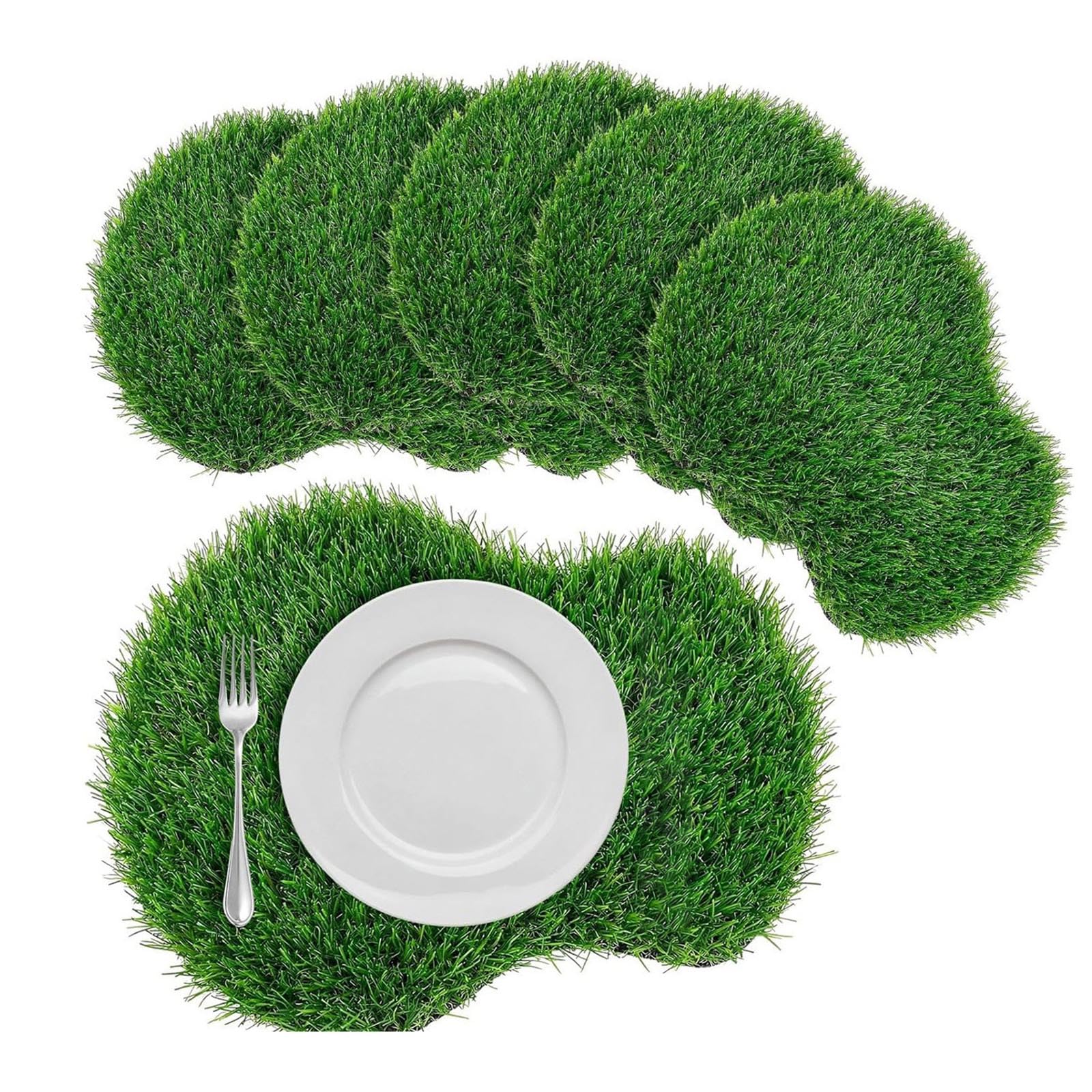 10 manteles individuales de césped artificial, antideslizantes, fáciles de usar, protectores de mesa de comedor, accesorios de comida para reuniones familiares, fundas de mesa multiusos