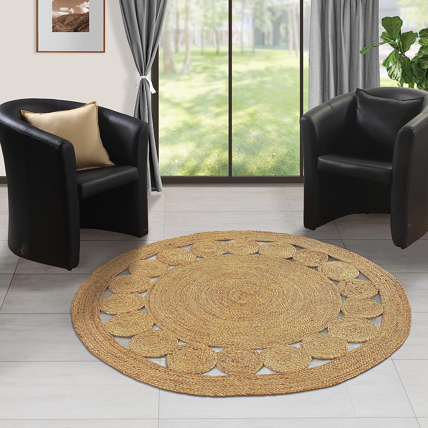 Tappeto rotondo in iuta intrecciato a mano per decorazioni per la casa Tappeto reversibile con fascino Boho