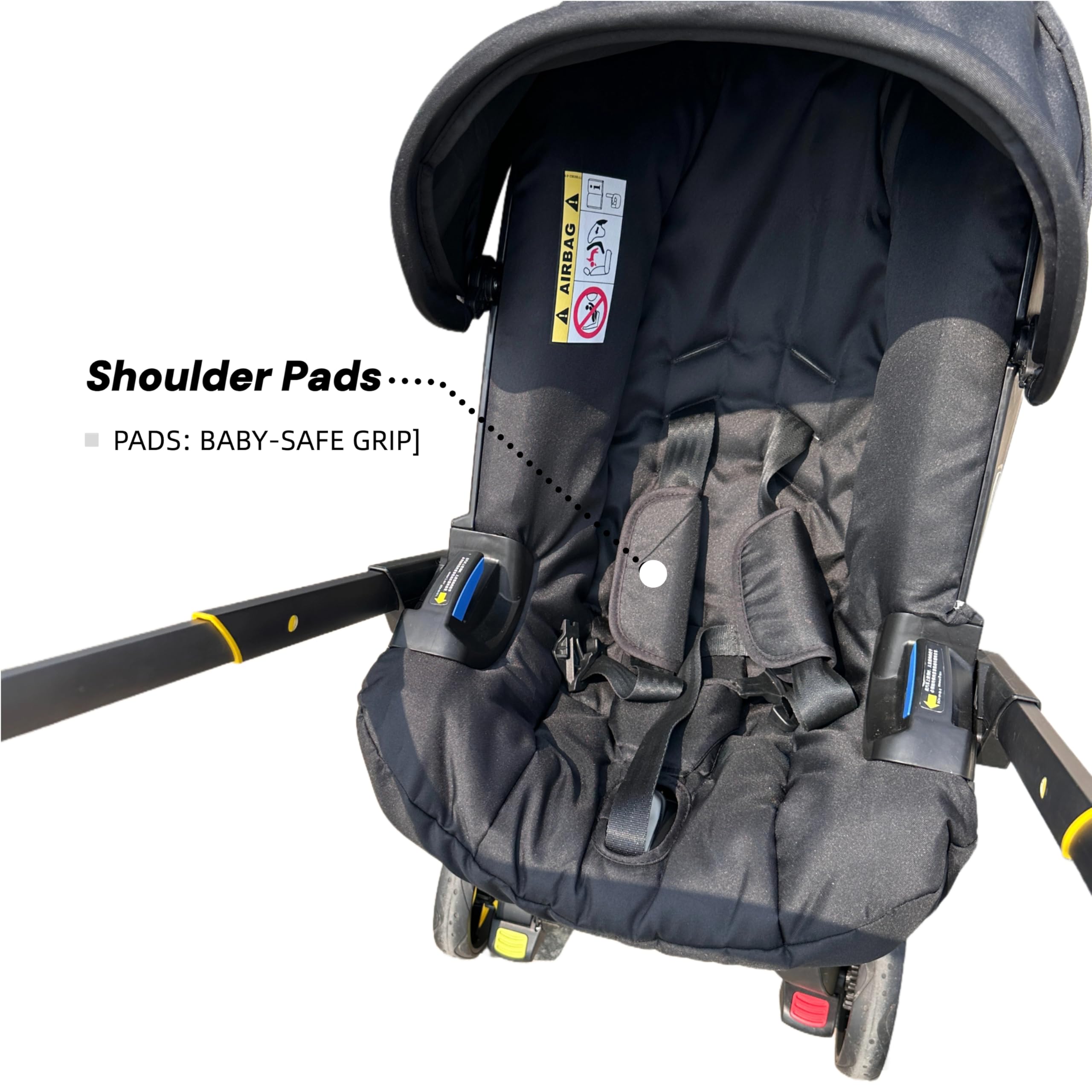 Stroller Care Kit for Doona/FooFoo/4in1 Car Seats: Seat Cushion + Canopy Sunshade Cover + 2 Shoulder Protectors, Black/Gray