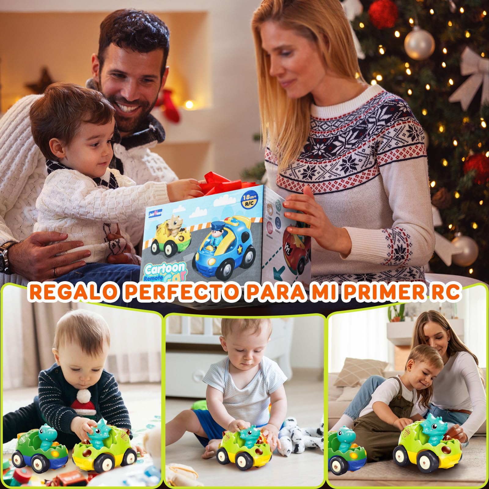 Pup Go Coche de Dinosaurio RC Cartoon para Niños Pequeños 18 Meses+ con Música y 2 Muñecas Intercambiables, Primer Coche de Control Remoto para Niños y Niñas, Cumpleaños o Navidad