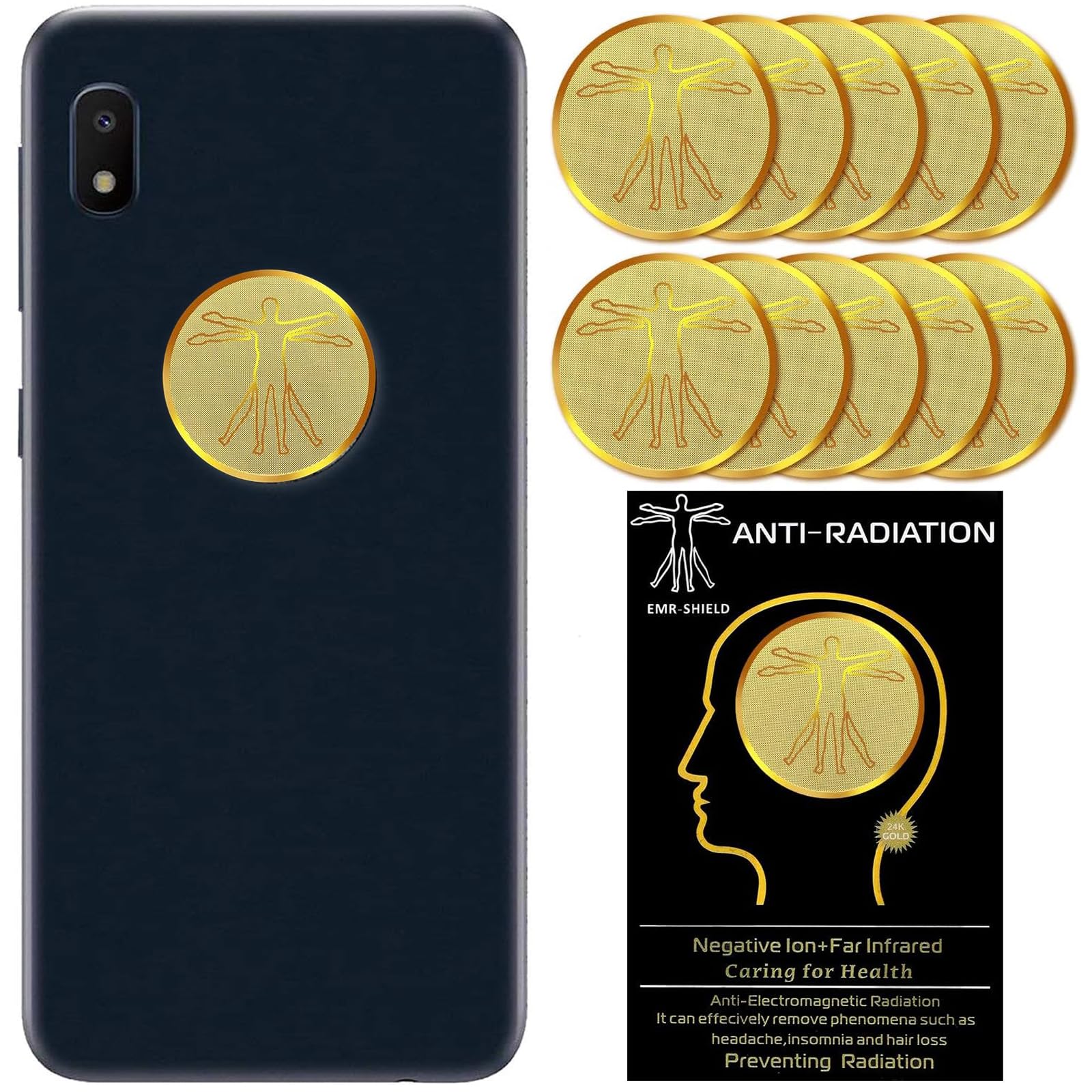 10 Pezzi Adesivi Protettivi Anti Radiazioni,Oro 24 K,per Telefoni Cellulari,Tablet,Blocchi,5G,Wi-Fi,Bluetooth,Neutralizzatore per Telefoni Cellulari Computer Laptop Dispositivi Elettronici