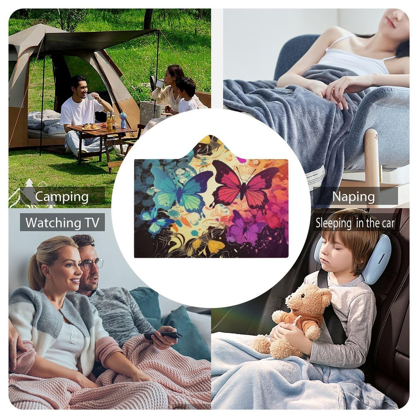 Koc do noszenia, ponczo na pelerynę, oversize, miękkie, ciepłe, dla dorosłych, kolorowy wzór motyla, koc, bluza z kapturem