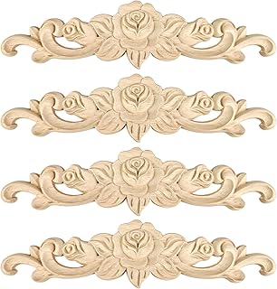4 piezas de apliques tallados en madera de 7.8 pulgadas de largo, apliques decorativos de madera sin pintar, calcomanías para decoración del hogar, muebles, gabinetes, decoración de pared