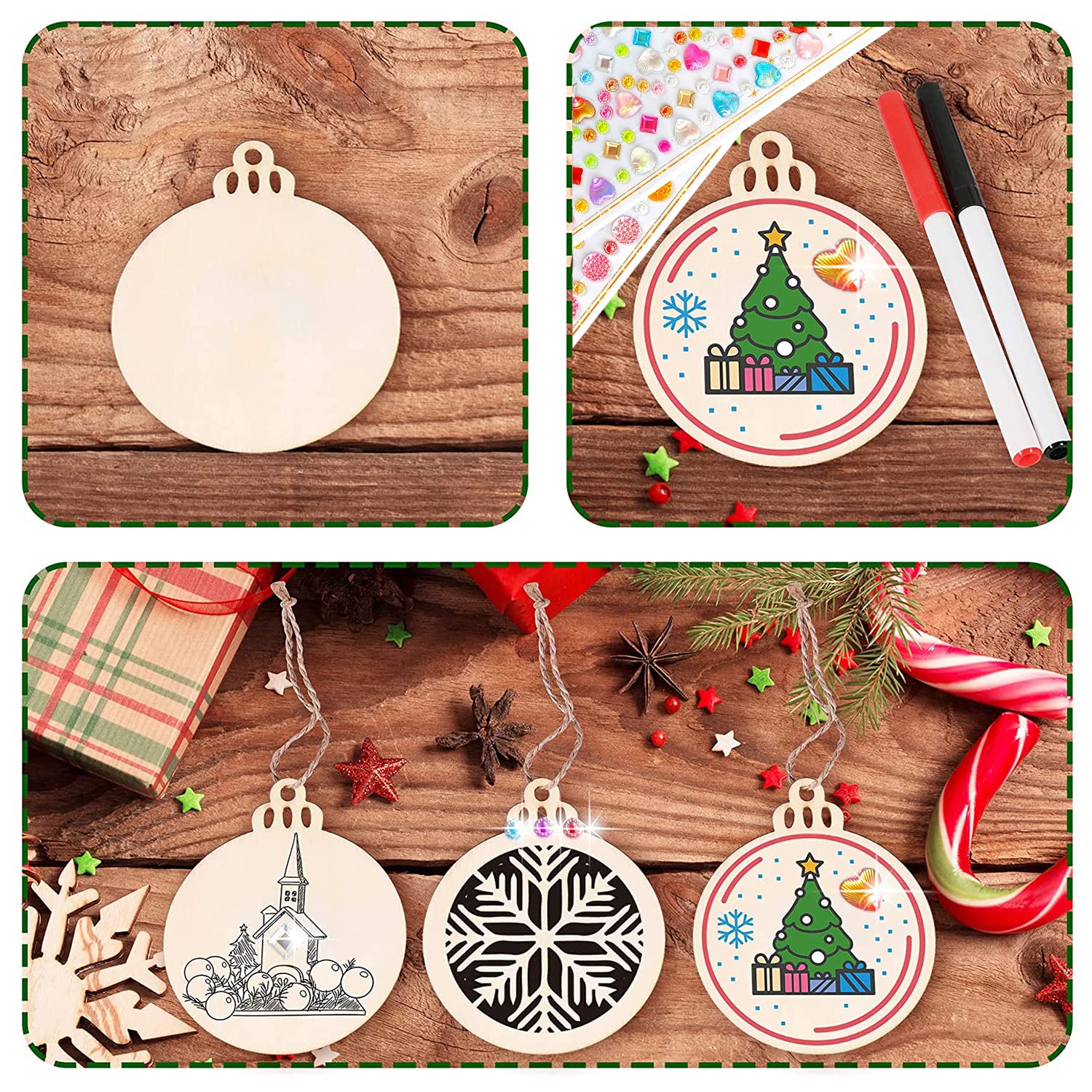 MEISHANG Adornos Arbol Navidad Madera,Decoración Arbol de Navidad Colgante de Madera-Con Cordón-Manualidades de Navidad,Adornos Navideños Adecuado para Cajas de Regalo Decorativas,árboles de Navidad