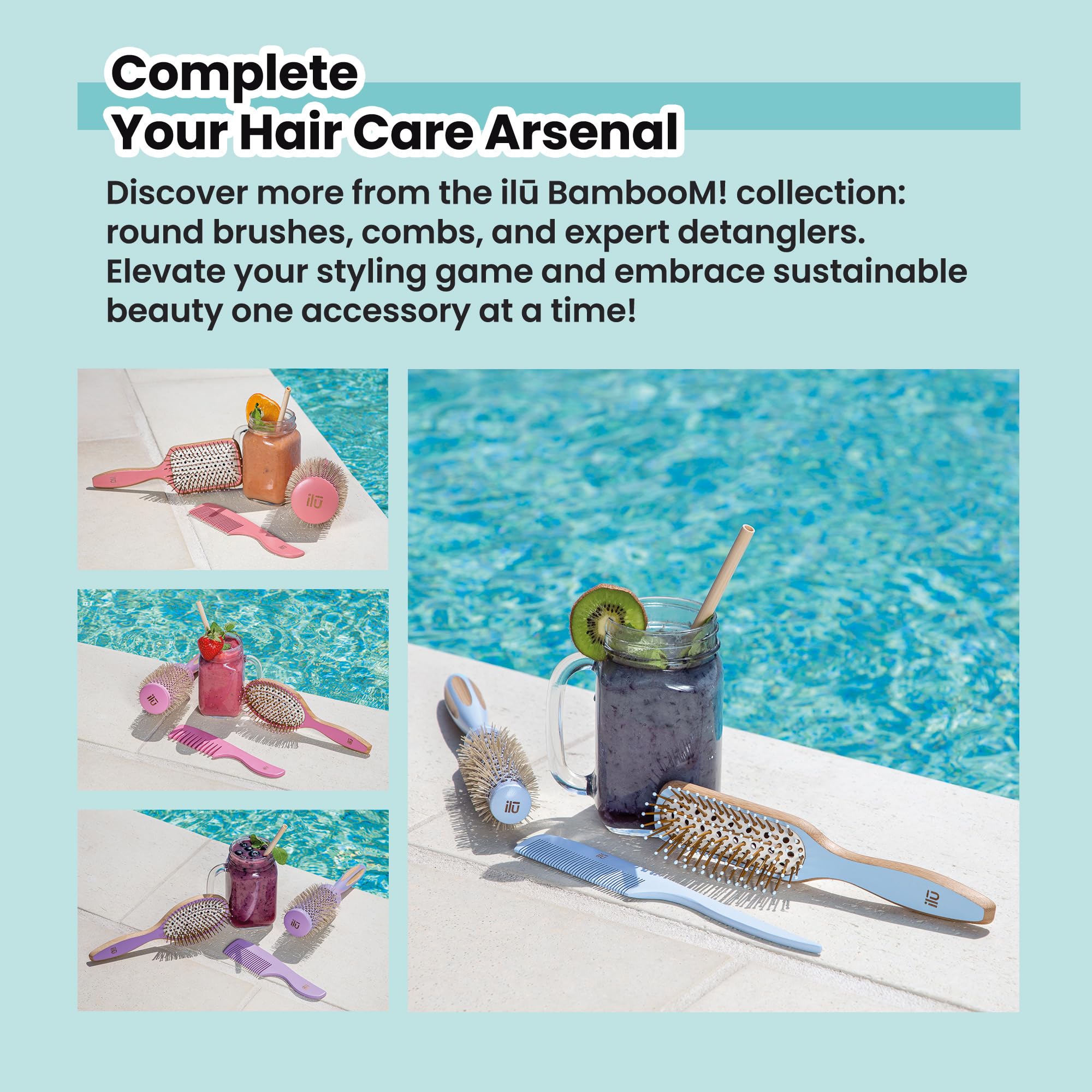Ilū - Bambus Haarbürste Detangler Bürste Ocean Breeze Haarschonend Antistatisch Für Haarmassage Styling Umweltfreundlicher Haarkamm Perfekt Für Alle Haartypen