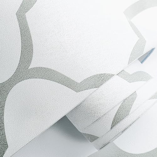 Miniatura 7 de Papel tapiz de 17.7 x 118 pulgadas, color gris y blanco, papel de contacto moderno enrejado, extraíble, autoadhesivo, geométrico, gris, impermeable,