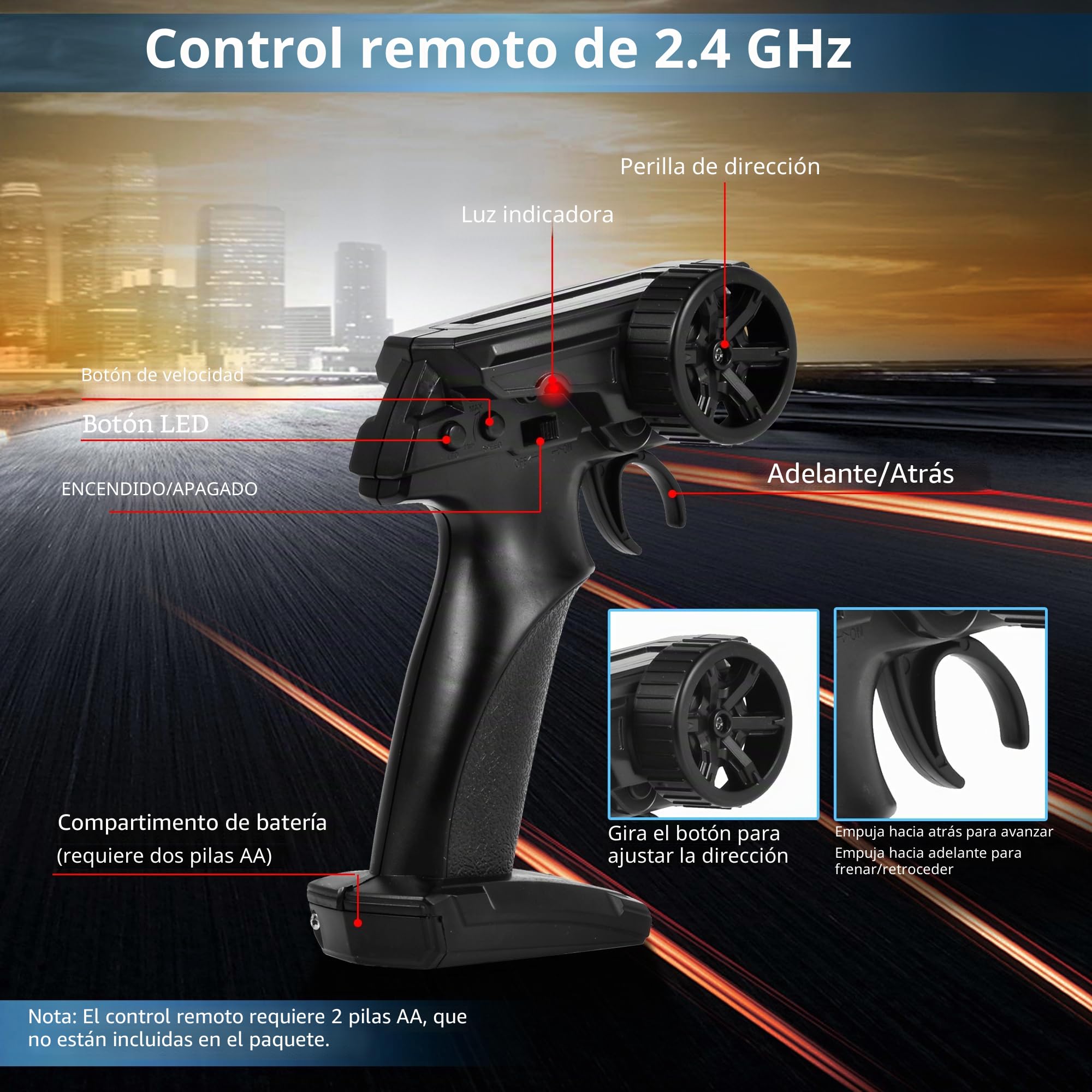Drift Car 1:24 Coche de carreras teledirigido 20 km/h 4WD 2,4 GHz Control remoto Mini RC Car con luces LED para niños