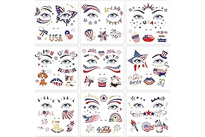 9 Sheets USA Glitter Face Tattoos, Patriotic Face Jewels for Independence Day
