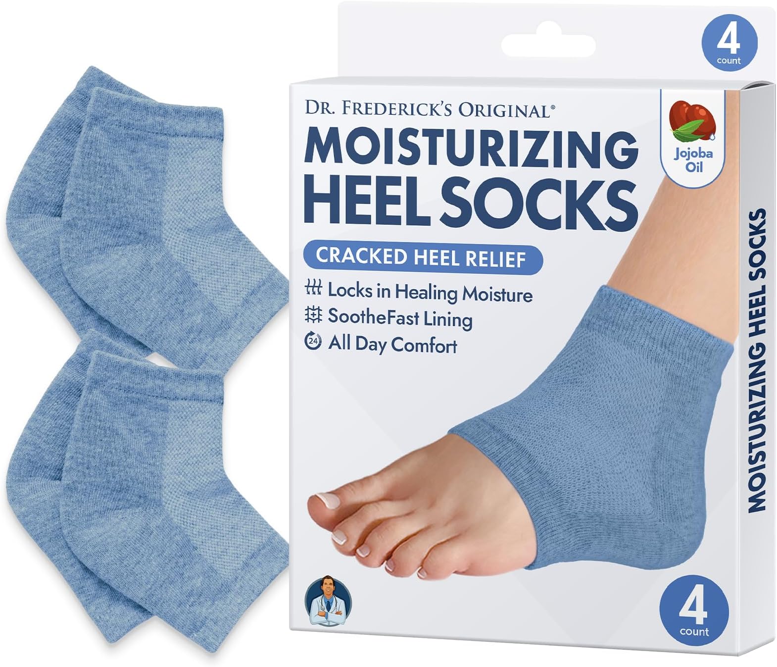 Moisturizing Heel Socks for Cracked Heel Treatment - 2 Pairs - Heel Socks for Dry Cracked Feet - Cracked Heel Repair - Heal Dry Heels - Foot Care for Women & Men - Jojoba Oil
