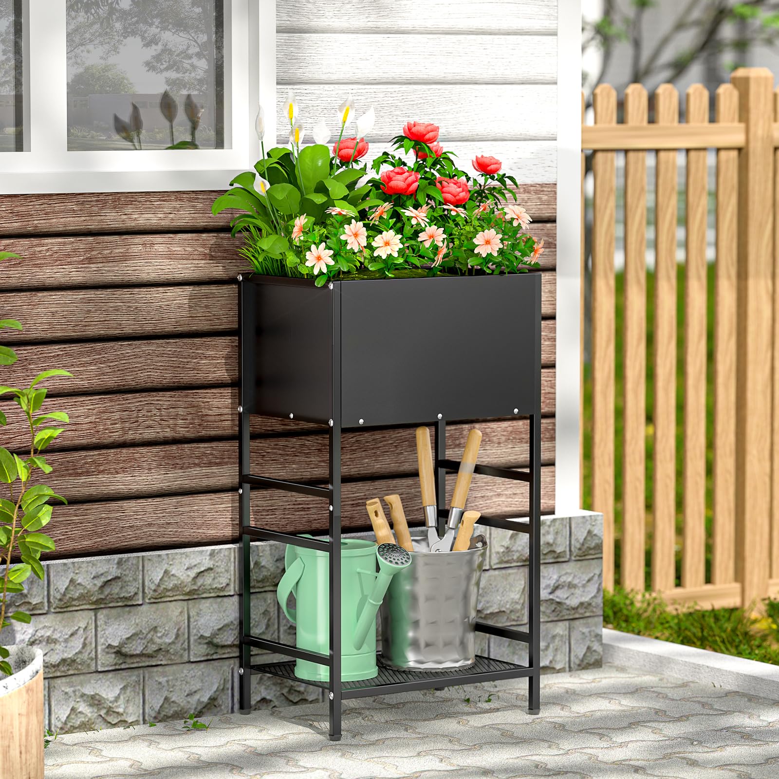 ThreeHio Raised Garden Bed, Raised Planter Box with Legs, Outdoor Metal Elevated Garden Bed, Small Standing Raised Beds Flower Bed for Gardening, Backyard, Balcony, Patio