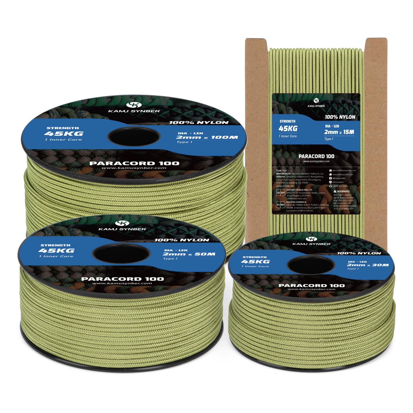 Kamu Synber 2mm Paracord 30M 100% Nylon Rope 1 Strand Type I Parachute Cord for Crafting, Outdoor, DIY, Camping | Support 45kg | Holy Guacamole