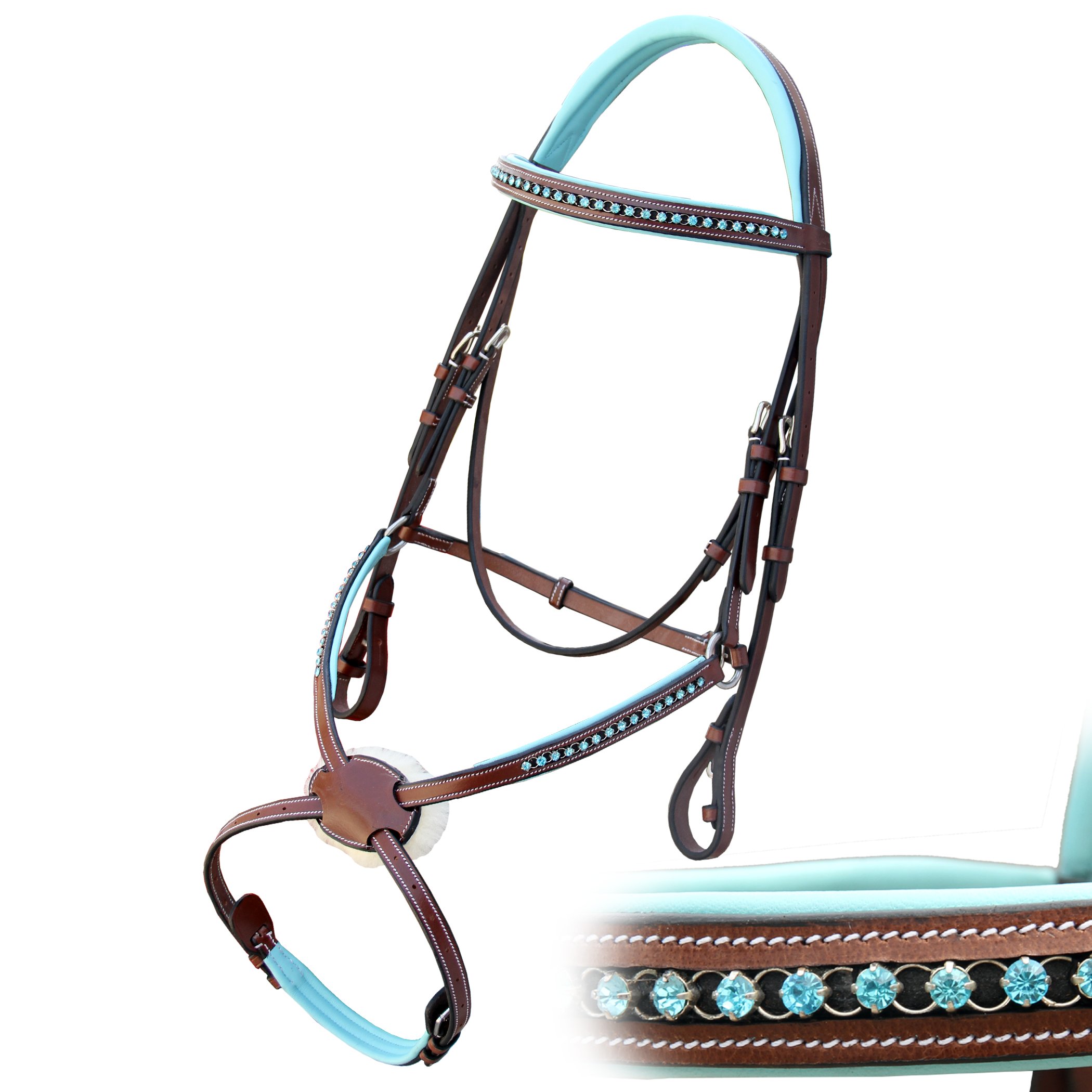 Exion - Briglia da cavallo con fascia per sopracciglia e 8, con corona foderata blu e redini in gomma, briglia inglese blu Royal Figure Eight (nero, pony)