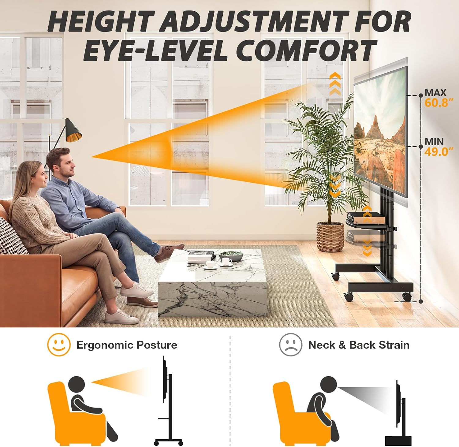 Heavy Duty Rolling TV Stand for 27-80 inch TVs up to 99 lbs