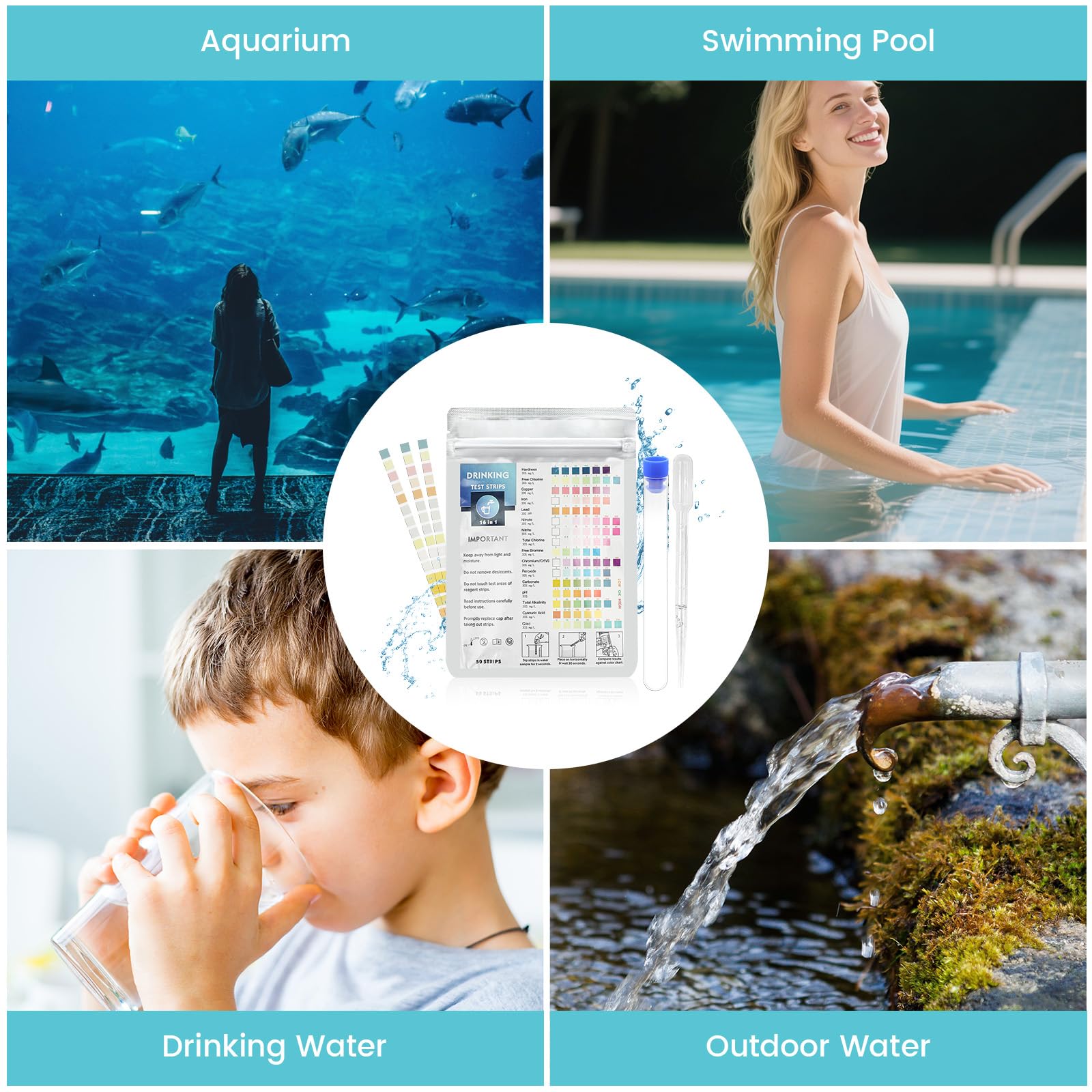 16 w 1 paski testowe do wody pitnej – 50 pasków Testy wody do wody pitnej Szybki test/paski testowe do basenu Whirlpool na akwarium/paski testowe do całkowitej twardości wartości pH Brom Chlor