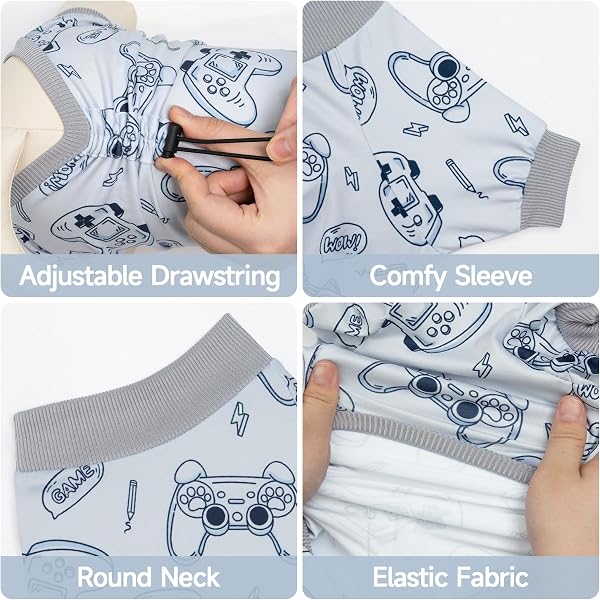 XPUDAC 4 Pack Dog Pajamas, Soft Puppy Clothes with Drawstring Adjustable Stretchy Dogs Onesie for Small Medium Doggie Shed Defender Dog Suit Pet Outfit Boy, M - 2