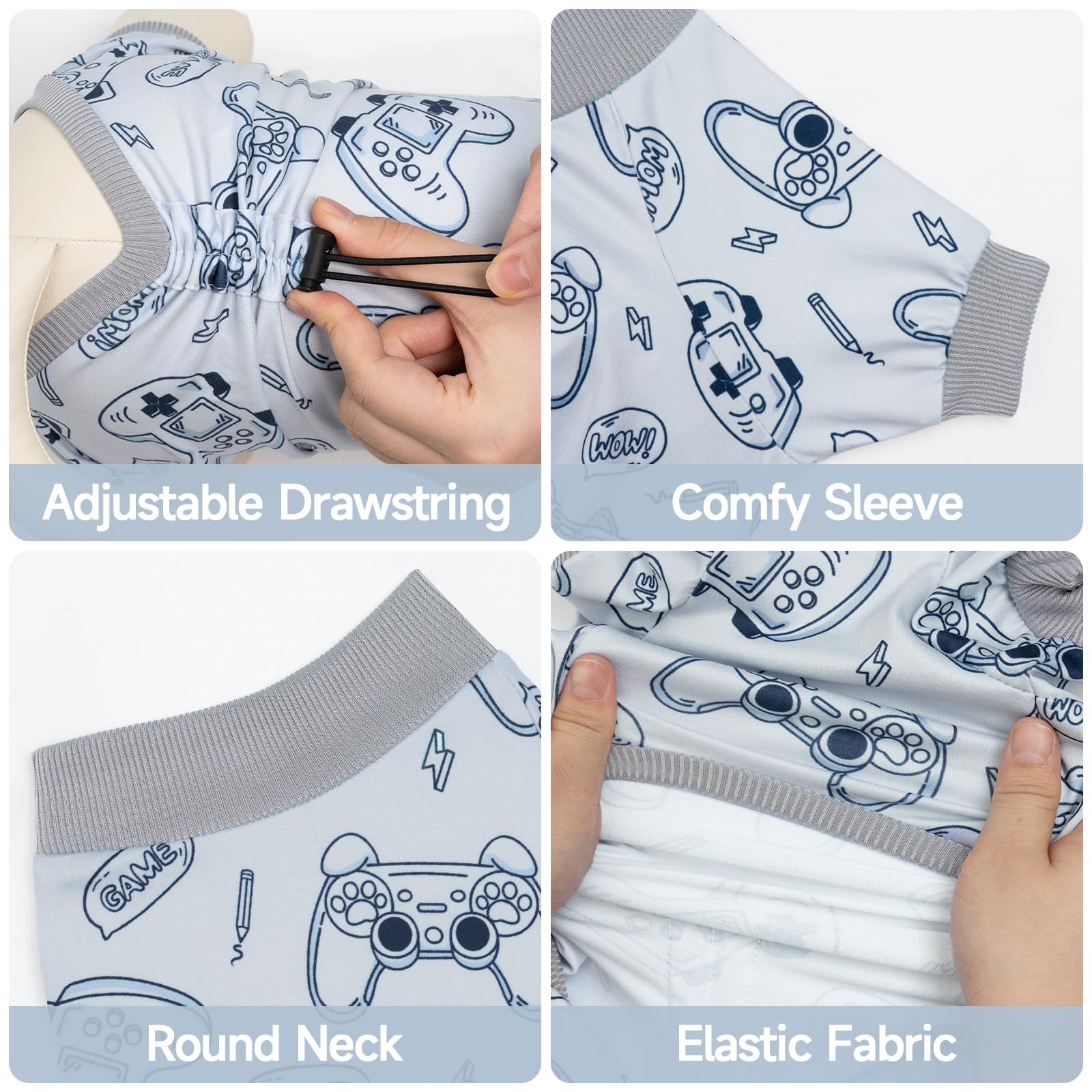 XPUDAC 4 Pack Dog Pajamas, Soft Puppy Clothes with Drawstring Adjustable Stretchy Dogs Onesie for Small Medium Doggie Shed Defender Dog Suit Pet Outfit Boy, M — view 2