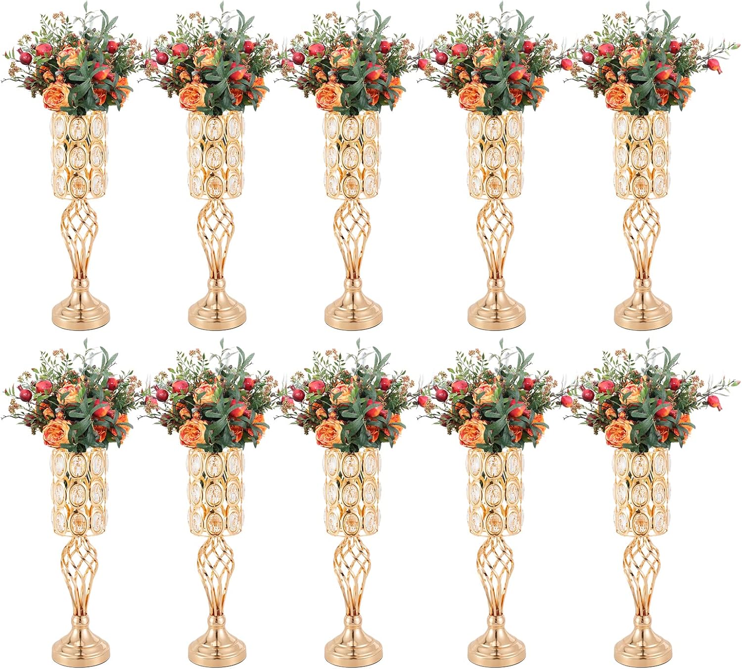 10 Pcs Crystal Metal Vase, Diamond Crystal Flower Arrangement Vase