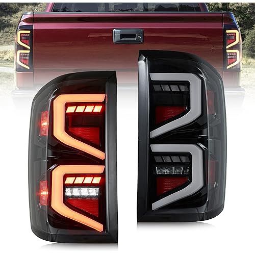VLAND Led Tail Lights Compatible with Silverado 1500 2500HD 3500HD 2014-2018 w/Dynamic Animation DRL w/Red Turn Signal, Clear Lens
