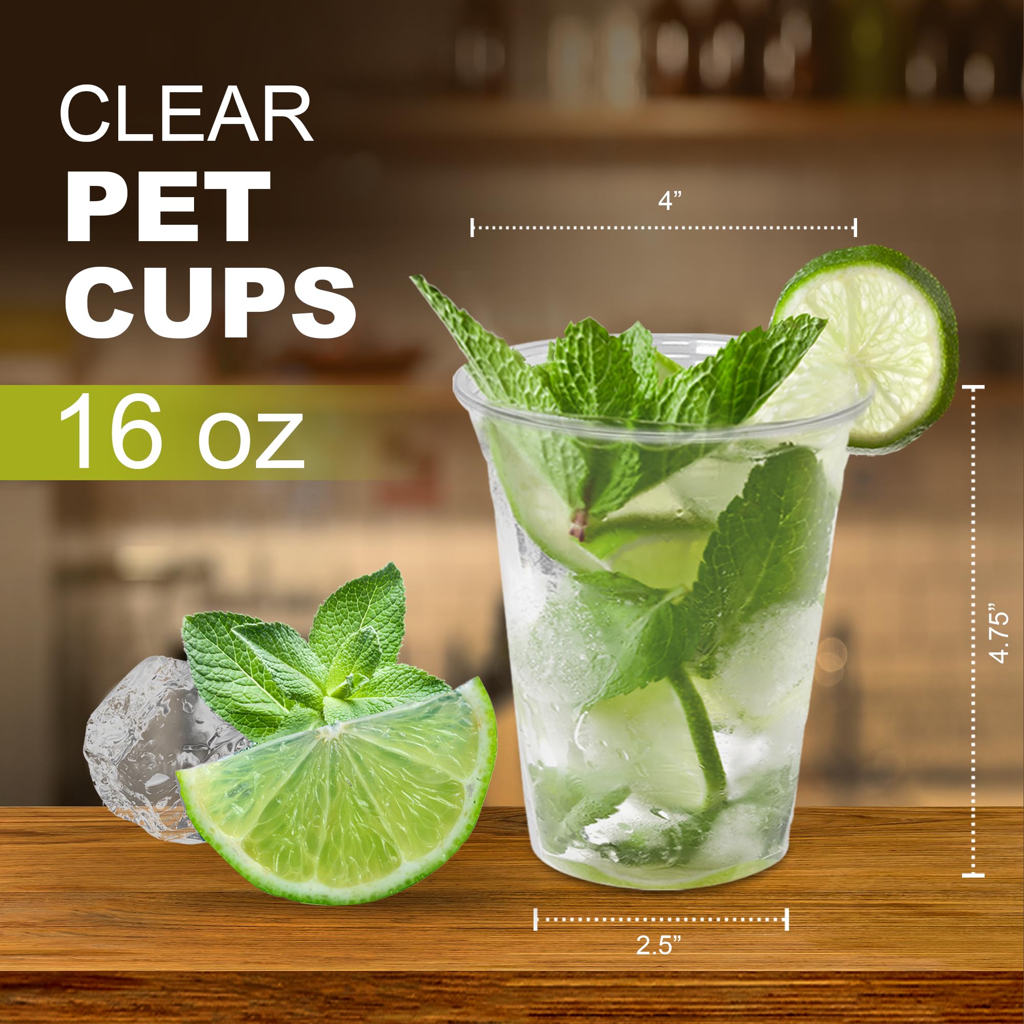 Morning Dew 16 oz Clear PET Cups are ideal for showcasing cold beverages with their crystal-clear visibility and durable construction.